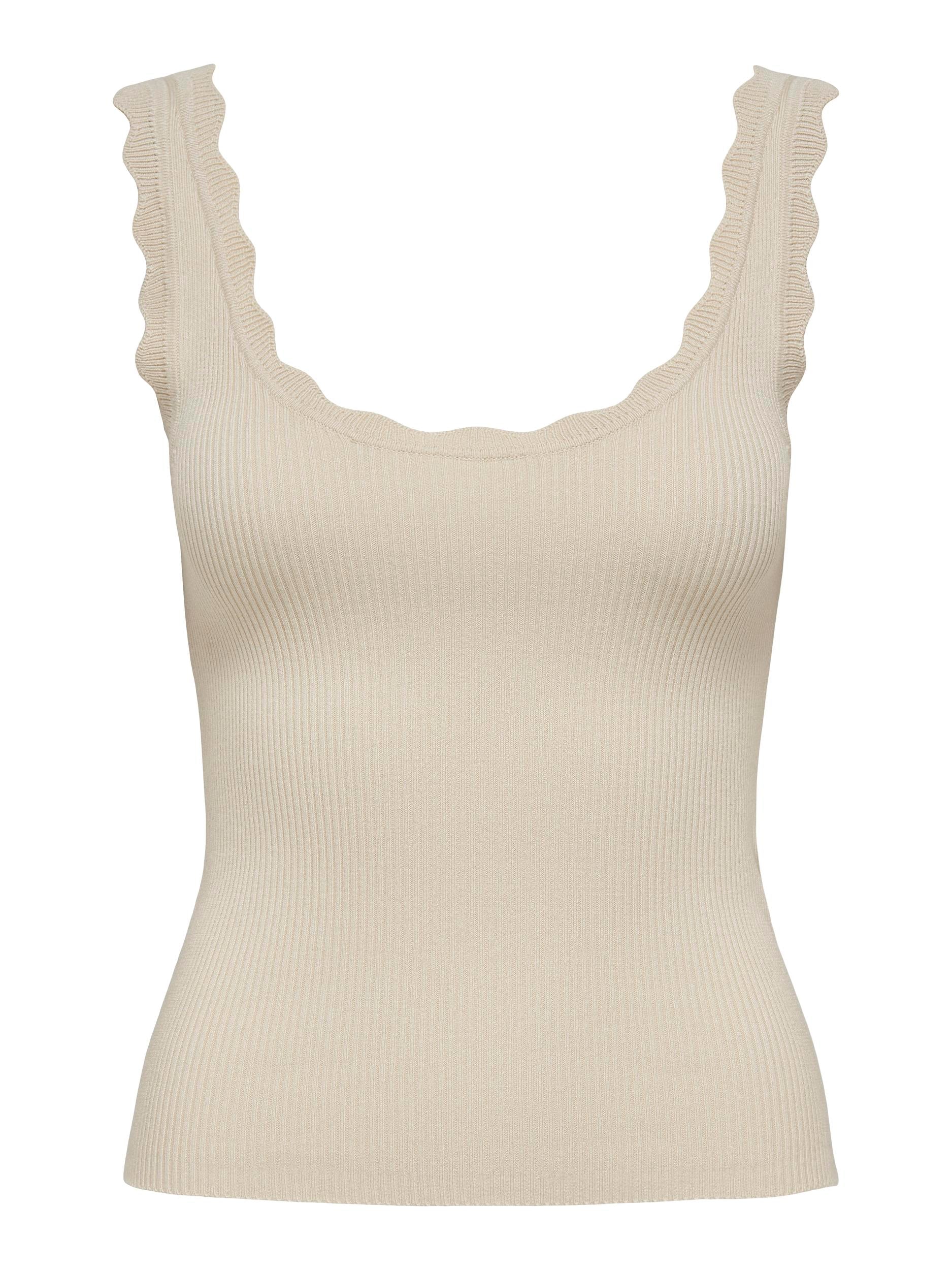 JDY Tank Top 'Nanna Scallop' Birch, Unifarben, Beige - Gr. XS - Bild 1