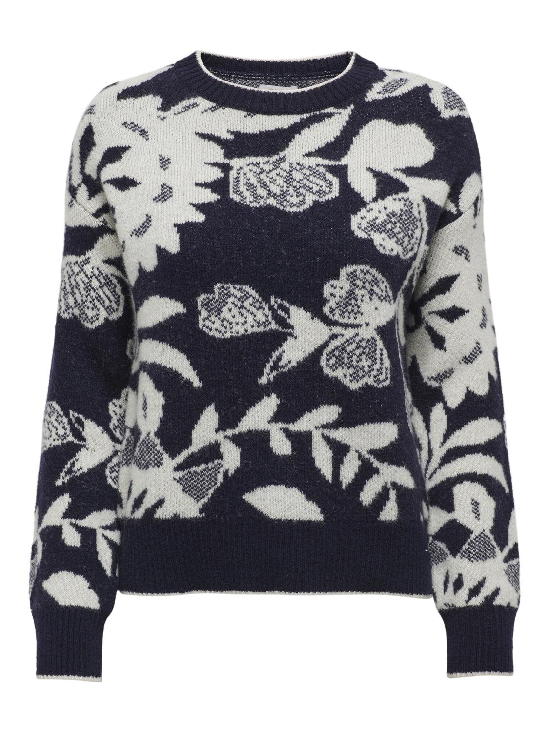 ONLY Rundhalspullover 'Cassidi' Dress Blues Pumice stone leaves, GeblmtFloral, Blau - Gr. L - Bild 1