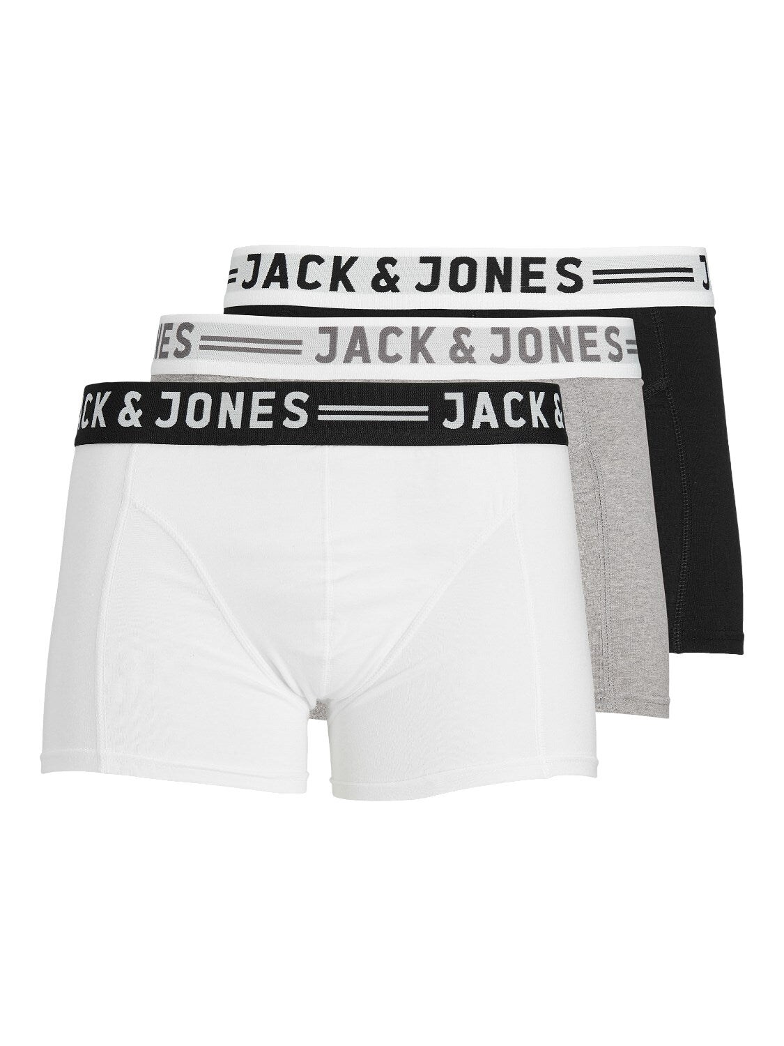 JACK & JONES Trunks 'SENSE TRUNKS 3-PACK NOOS' Light Grey Melange BLACK & WHITE, Unifarben, Grau - Gr. XL