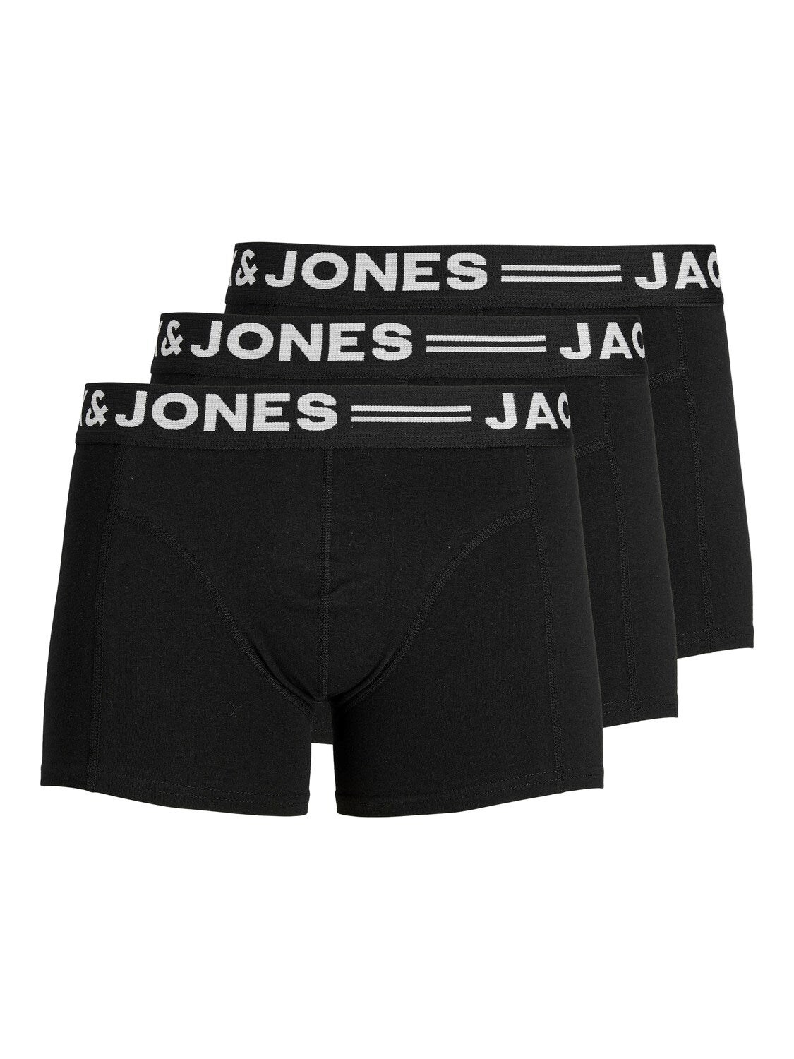 JACK & JONES Trunks 'SENSE TRUNKS 3-PACK NOOS' Black Black waistband, Unifarben, Schwarz - Gr. M