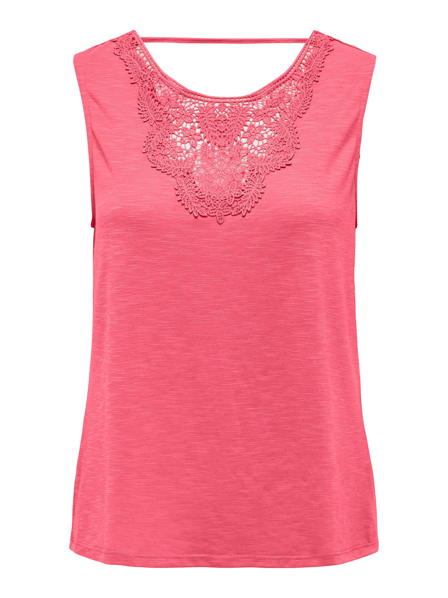 JDY Spitzentop 'JDYDODO S/L TOP JRS ATK' Coral Paradise, Unifarben, Rot - Gr. S - Bild 1
