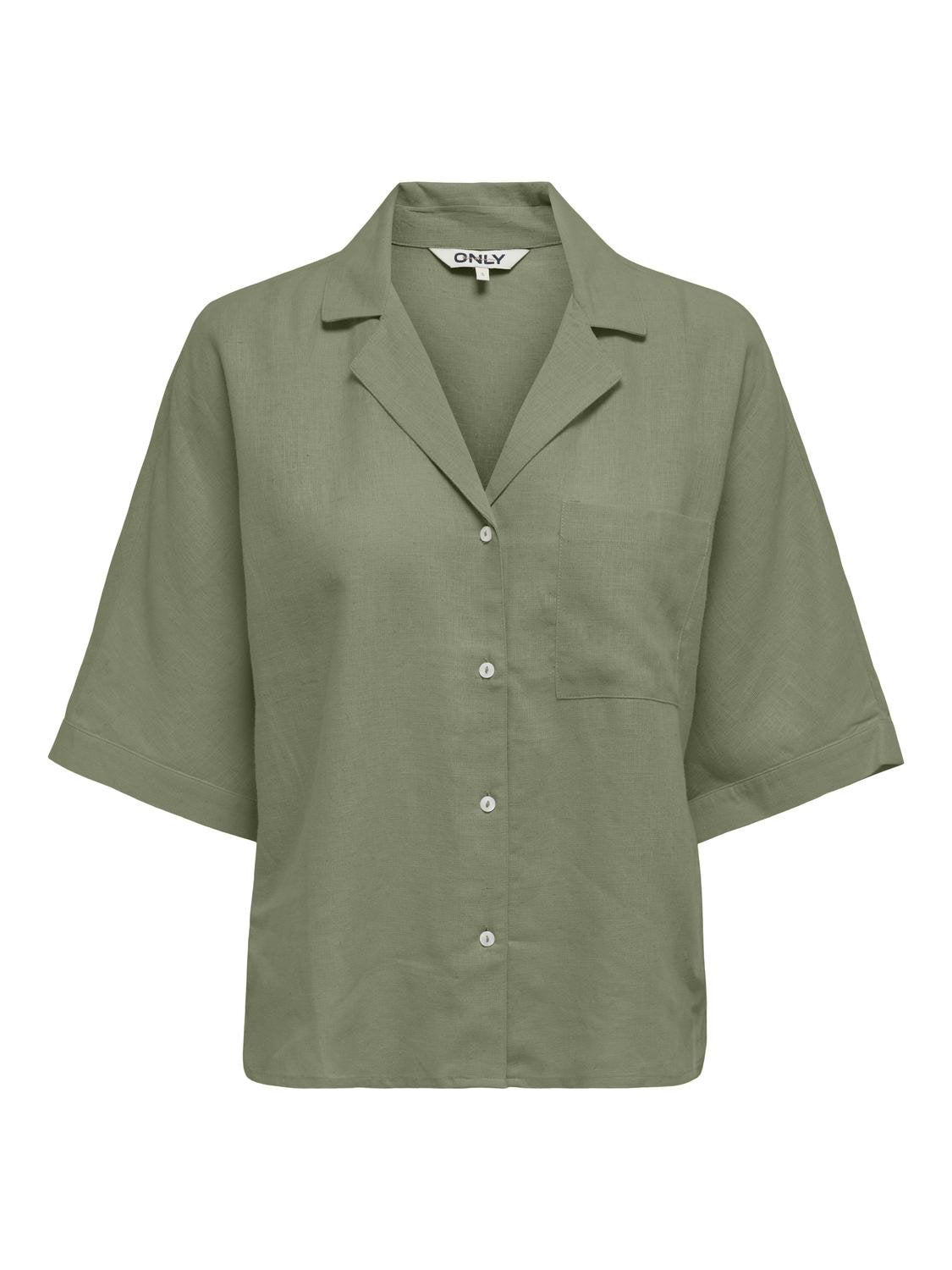 ONLY Leinenhemd 'ONLTOKYO LIFE SS LINEN BL SHIRT PNT NOOS' Oil Green, Unifarben, Gr&uuml;n - Gr. XL - Bild 1