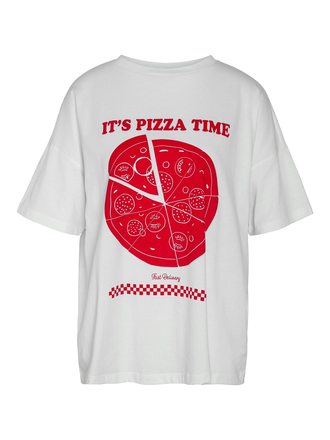 NOISY MAY T-Shirt 'NMIDA S/S DINNER T-SHIRT JRS FWD' Bright White PIZZA TIME, Motivprint, Wei&szlig; - Gr. XS - Bild 1