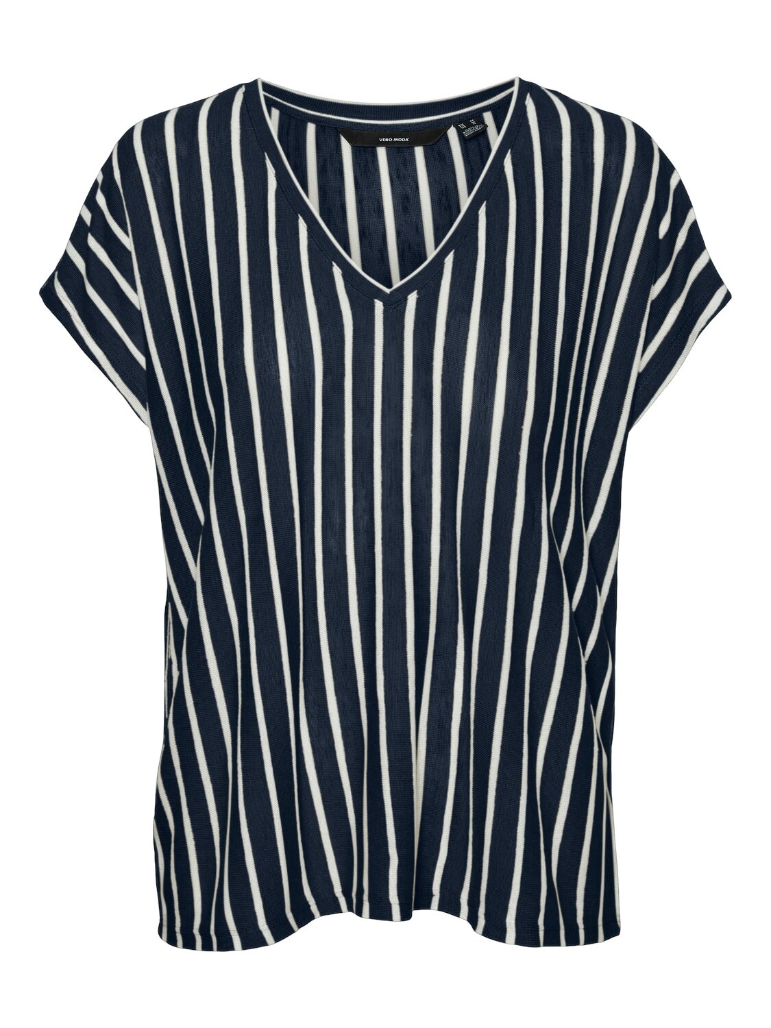 VERO MODA V-Shirt 'VMLANA SS V-NECK TOP JRS GA' Navy Blazer Snow white, Gestreift, Blau - Gr. M - Bild 1