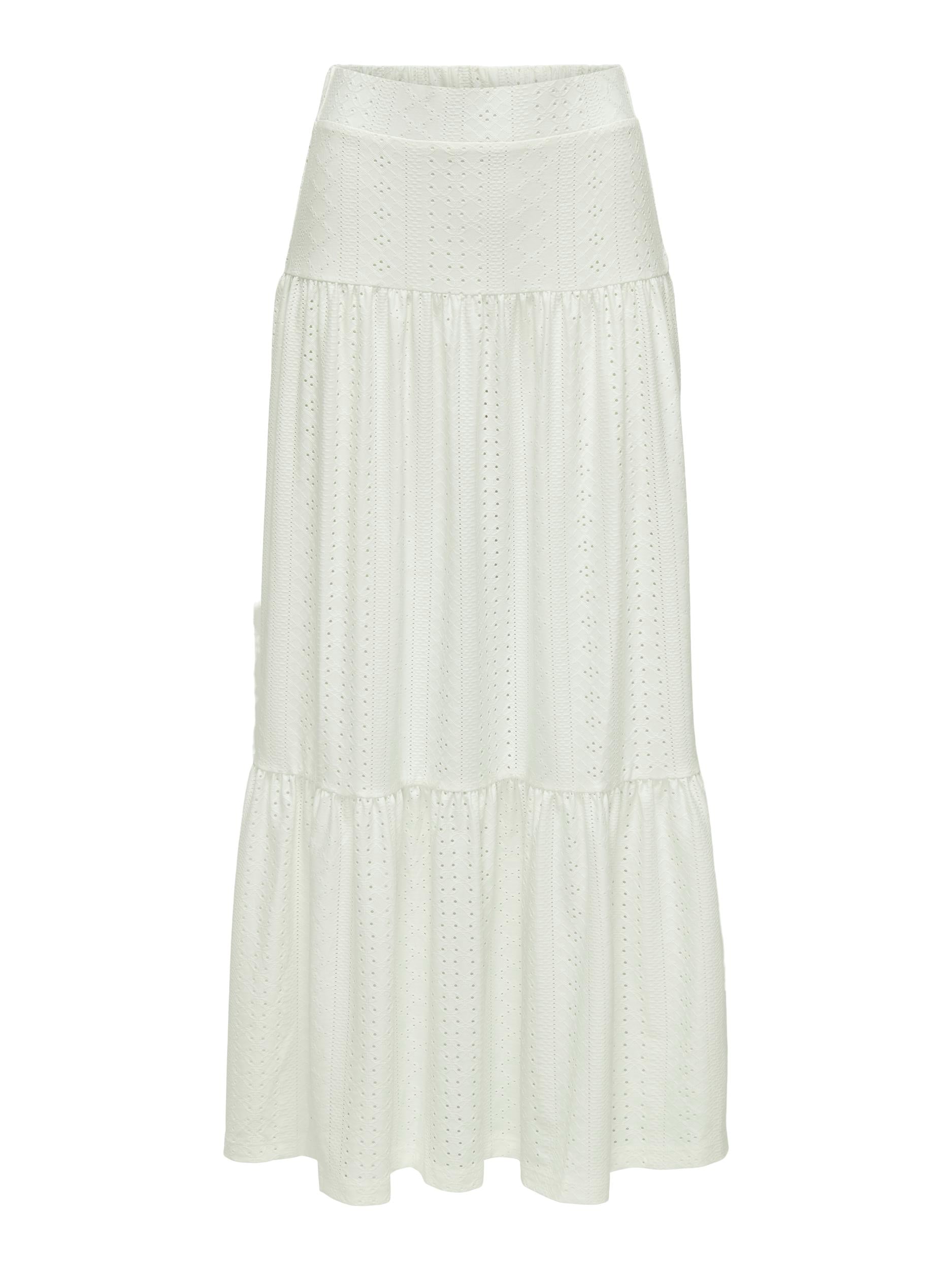 JDY Maxirock 'JDYCATHINKA ANCLE SKIRT JRS ATK' Cloud Dancer FLORA, Unifarben, Wei&szlig; - Gr. XL - Bild 1