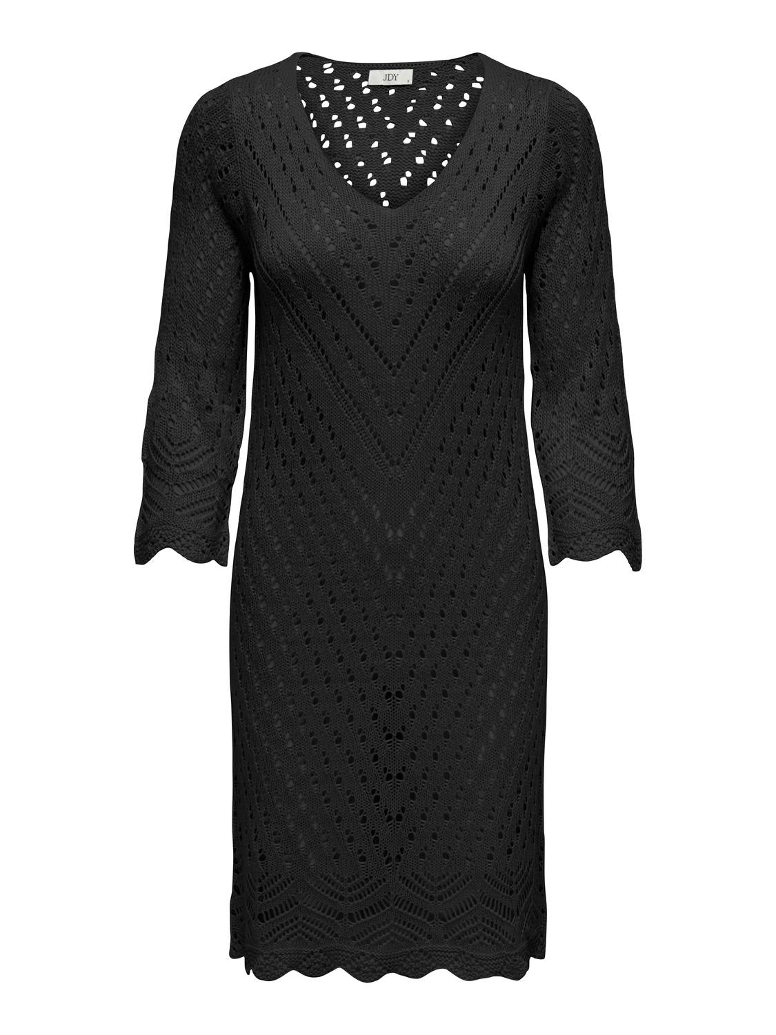 JDY Strickkleid 'JDYSUN 3/4 V-NECK DRESS KNT' Black, Unifarben, Schwarz - Gr. XS - Bild 1