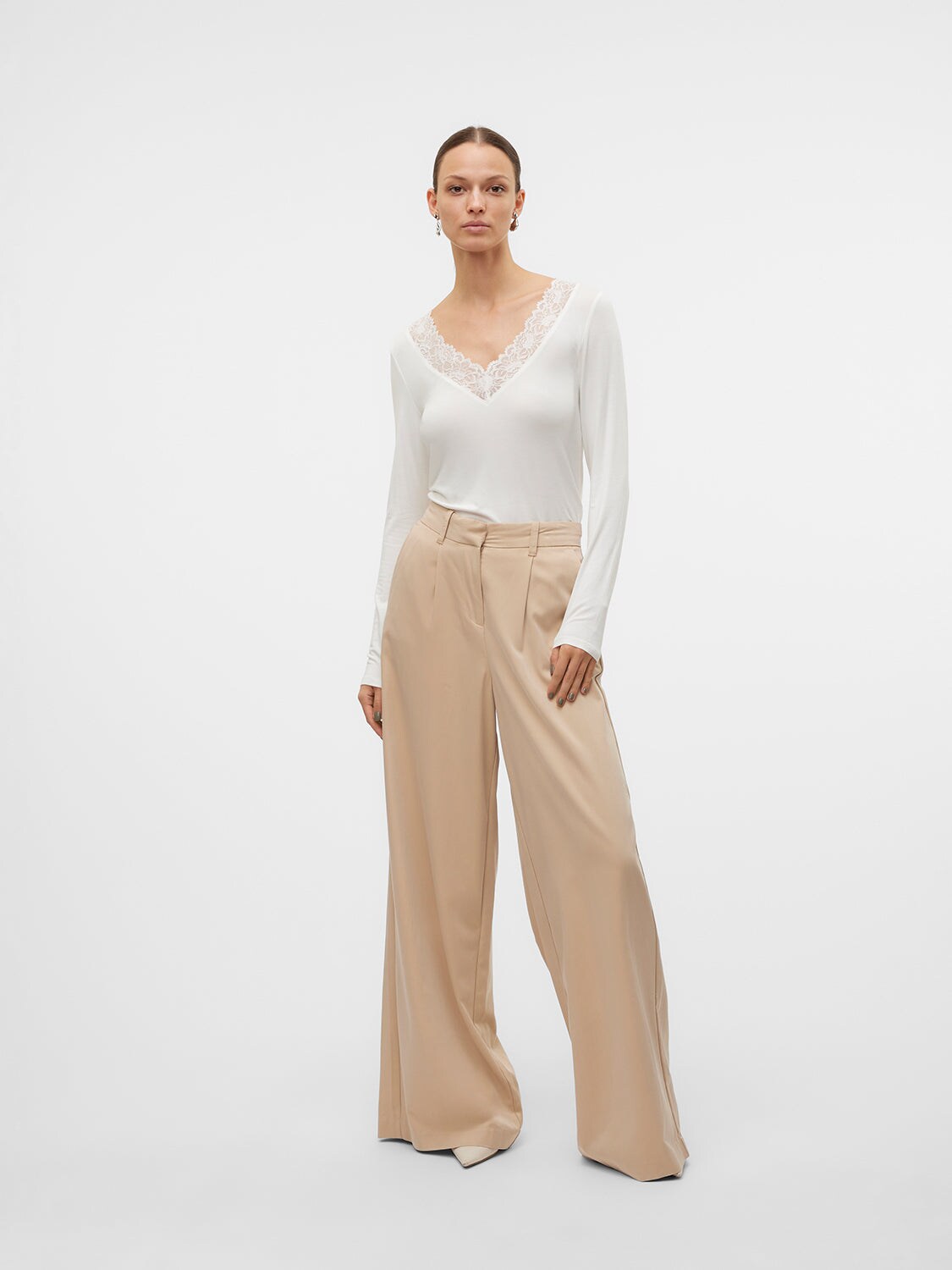 VMROSA LS V-hals LACE TOP GA JRS NOOS, zwart, S