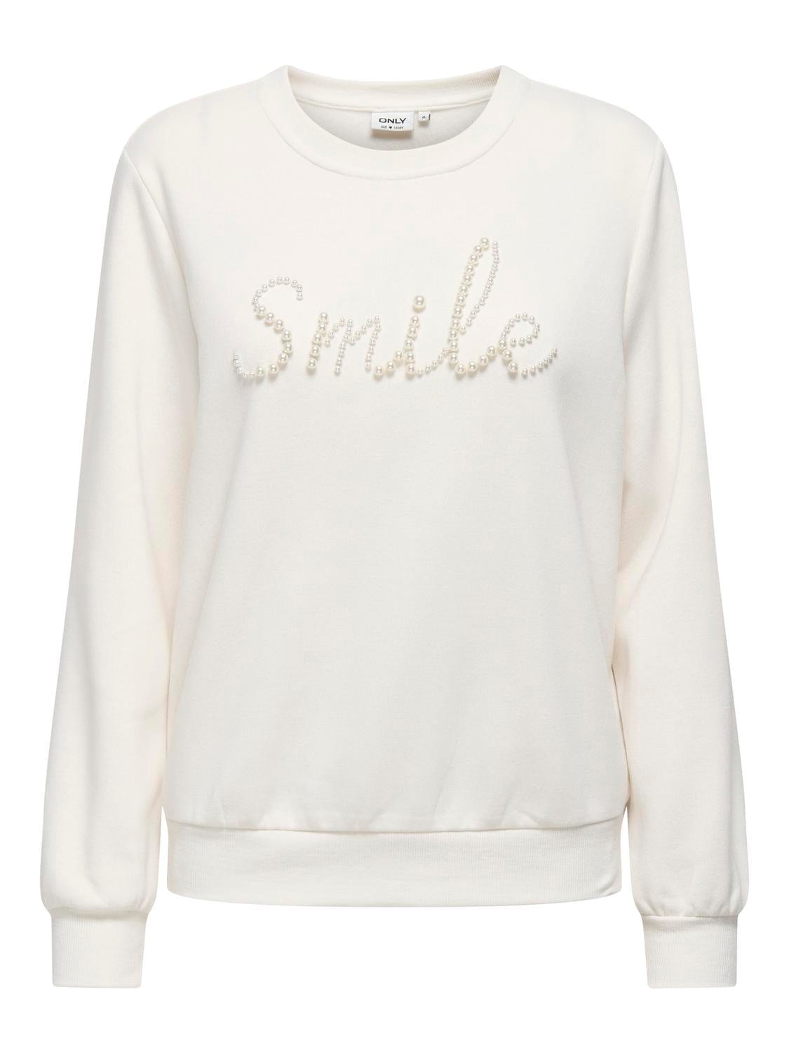 ONLY Sweatshirt 'ONLAMY LIFE L/S O-NECK PEARL SWT' Cloud Dancer Smile, Motivprint, Wei&szlig; - Gr. L - Bild 1