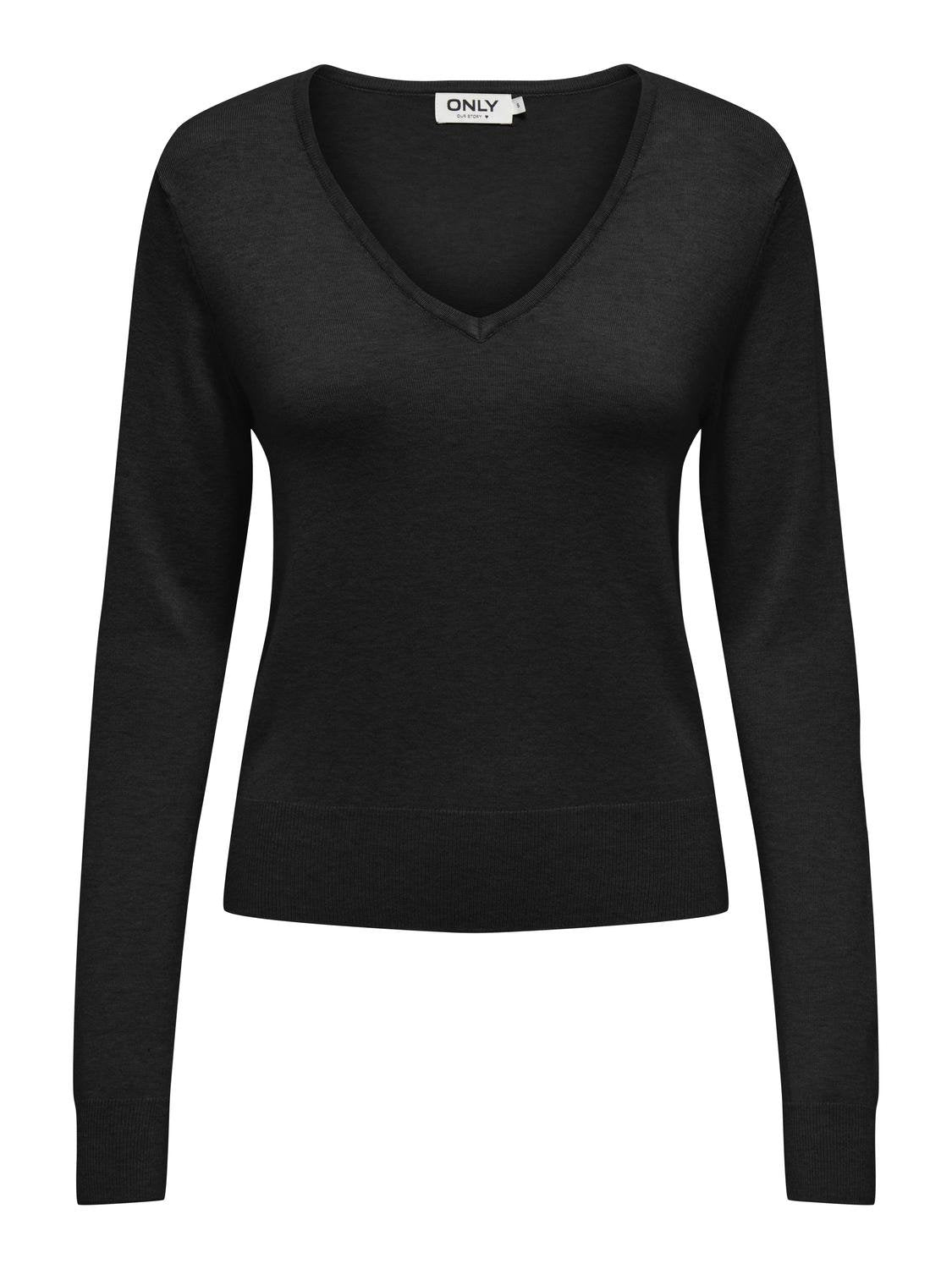 ONLY Langarmshirt 'ONLVENICE LIFE LS VNECK PULLOVER NCA KNT' Black, Unifarben, Schwarz - Gr. M - Bild 1