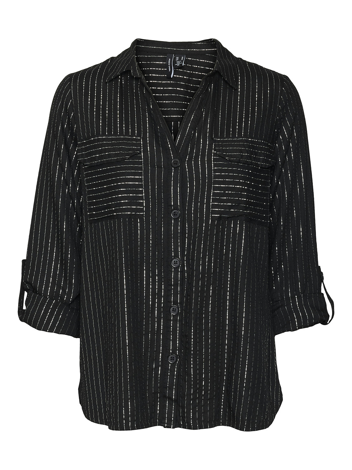 VERO MODA Hemdbluse 'VMBUMPY LS GLITTER SHIRT WVN GA NOOS' Black Silver lurex, Gestreift, Schwarz - Gr. XL - Bild 1