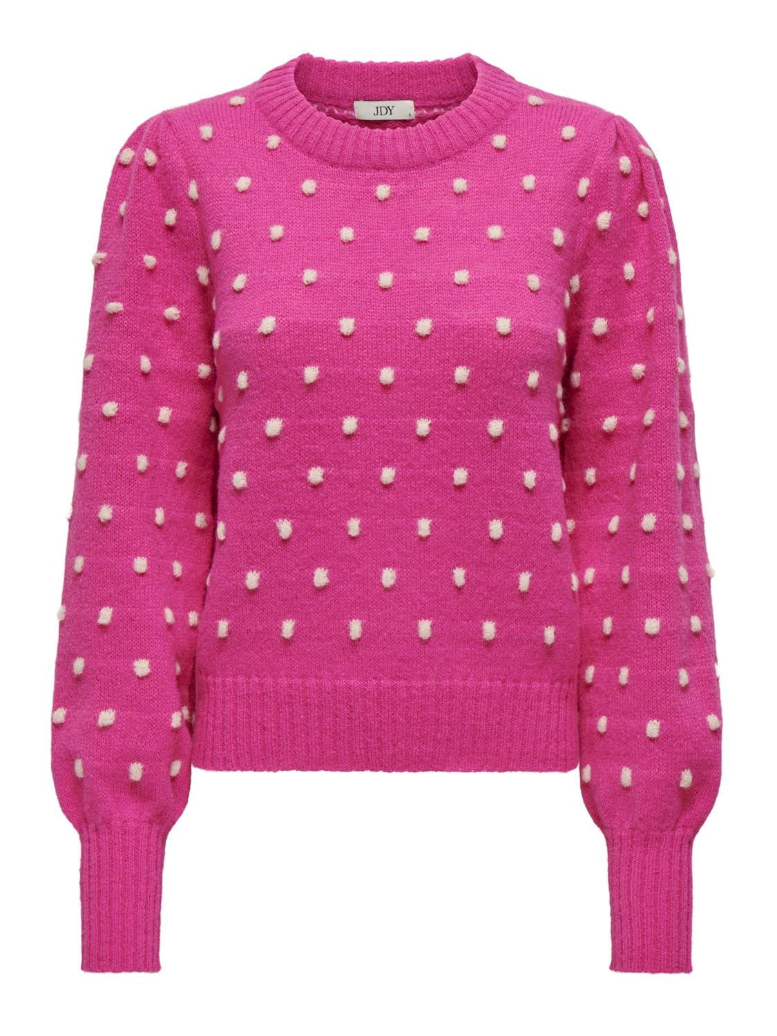 JDY Rundhalspullover 'JDYSIGRID LIFE L/S ON PUFF PULL KNT NOOS' Rose Violet W. CEMENT DOTS, Gepunktet, Pink - Gr. L - Bild 1