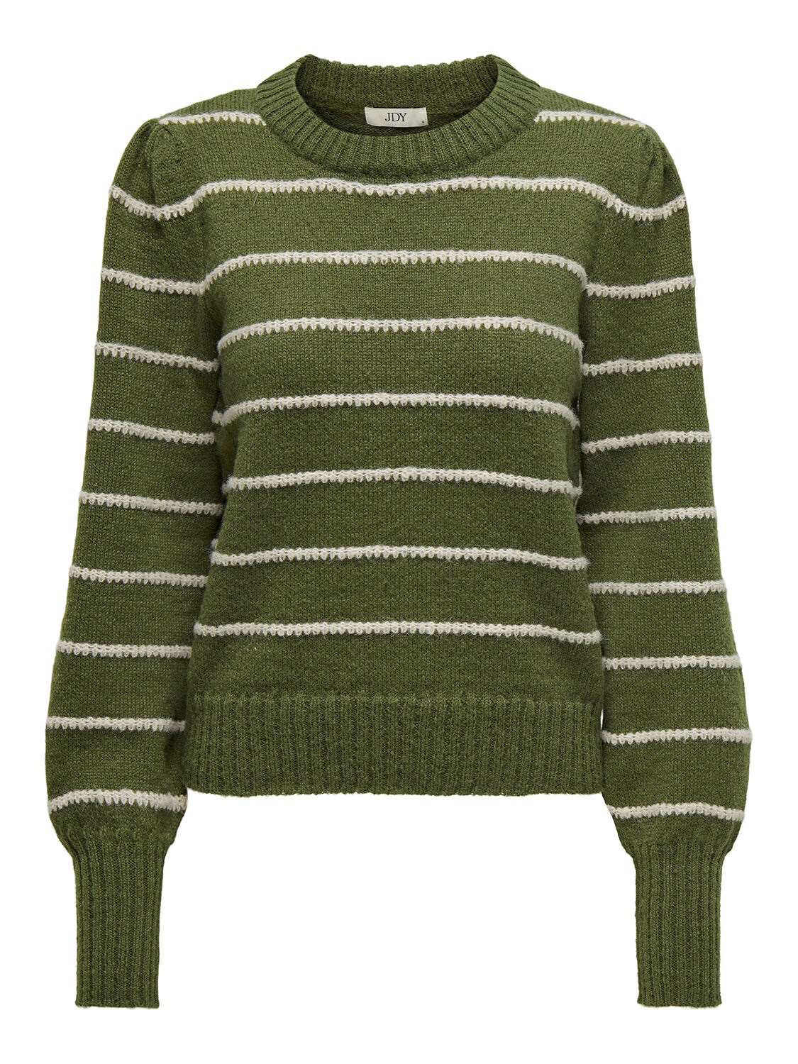 JDY Rundhalspullover 'JDYSIGRID LIFE L/S ON PUFF PULL KNT NOOS' Winter Moss W. CEMENT STRIPES, Gestreift, Gr&uuml;n - Gr. XS - Bild 1