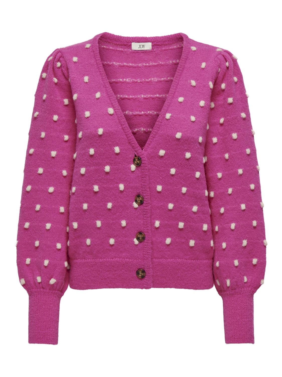JDY Cardigan 'JDYSIGRID LIFE L/S VNECK STRUC CARDI KNT' Rose Violet W. CEMENT DOTS, Gepunktet, Pink - Gr. L - Bild 1