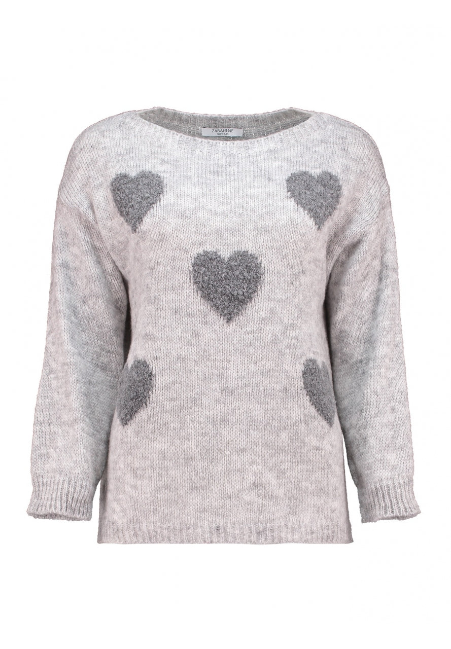 ZABAIONE Rundhalspullover 'Pullover Ch44iara' lgrey, WeiteresMuster, Grau - Gr. S/M - Bild 1