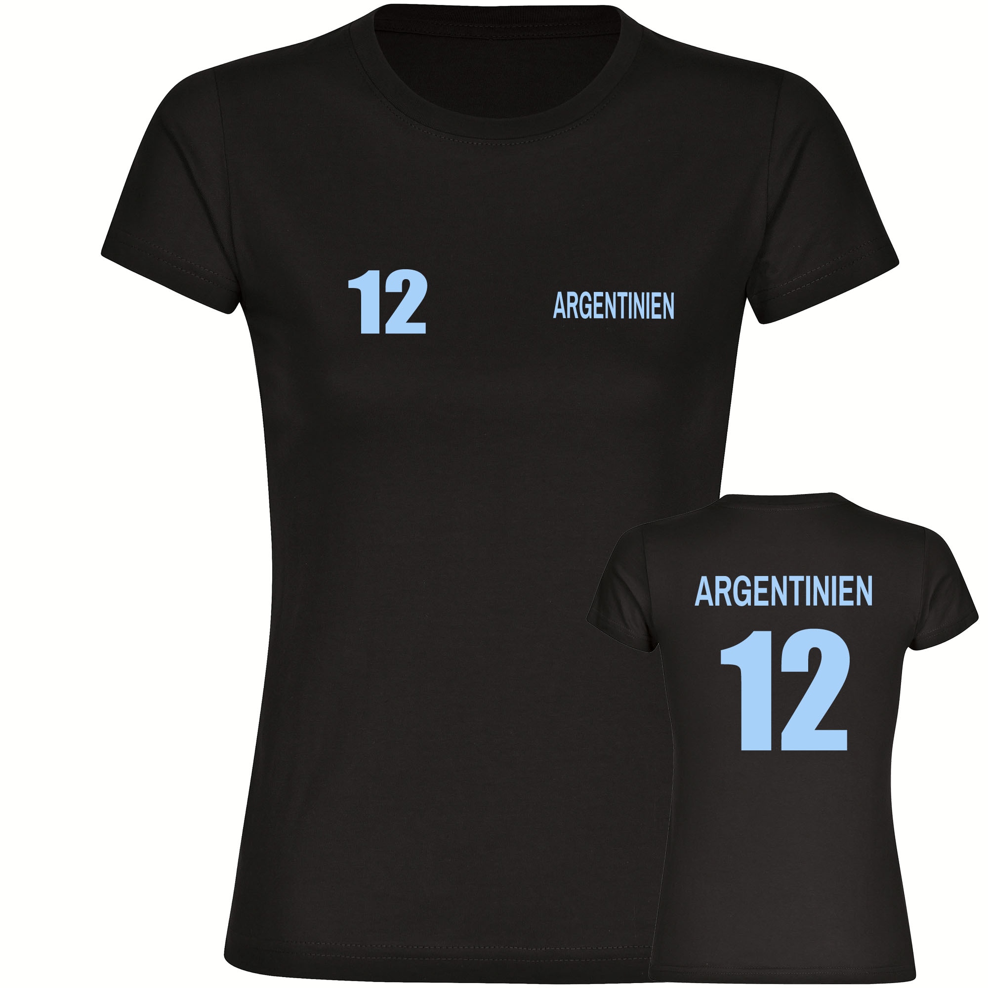 multifanshop Damen T-Shirt - Argentinien - Trikot Nummer 12 - Druck hellblau - Frauen - Bild 1