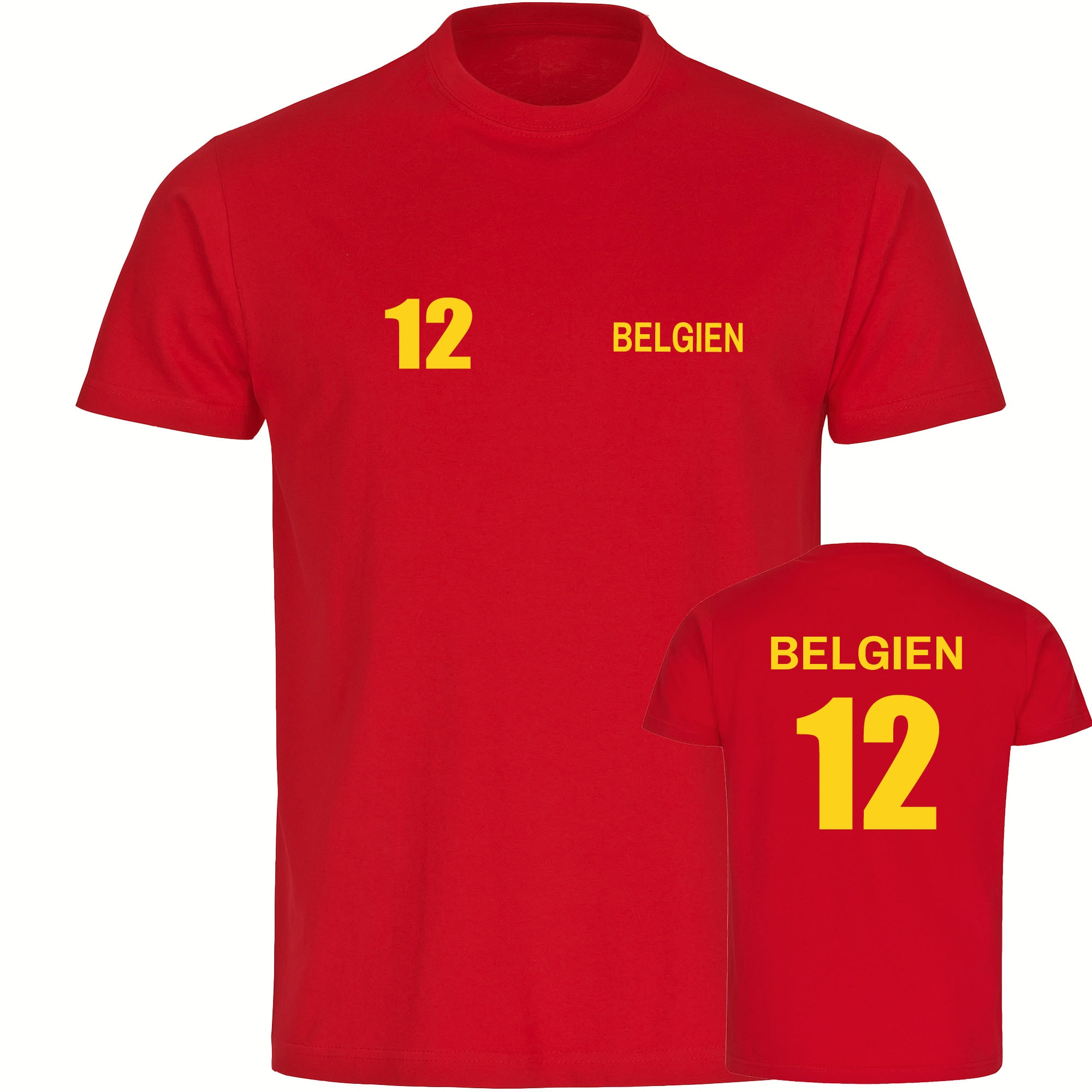 multifanshop Herren T-Shirt - Belgien - Trikot Nummer 12 - Druck gelb - M&auml;nner - Bild 1
