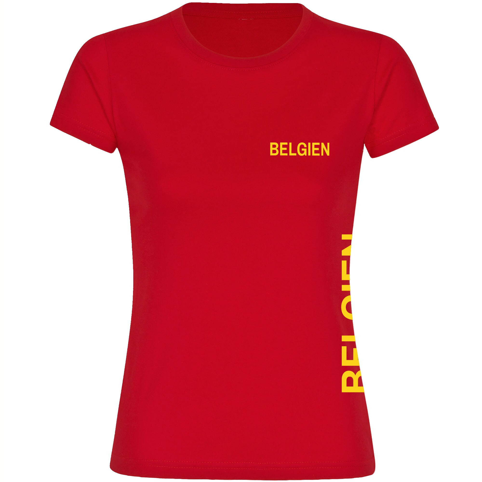 multifanshop Damen T-Shirt - Belgien - Brust & Seite - Druck gelb - Frauen - Bild 1