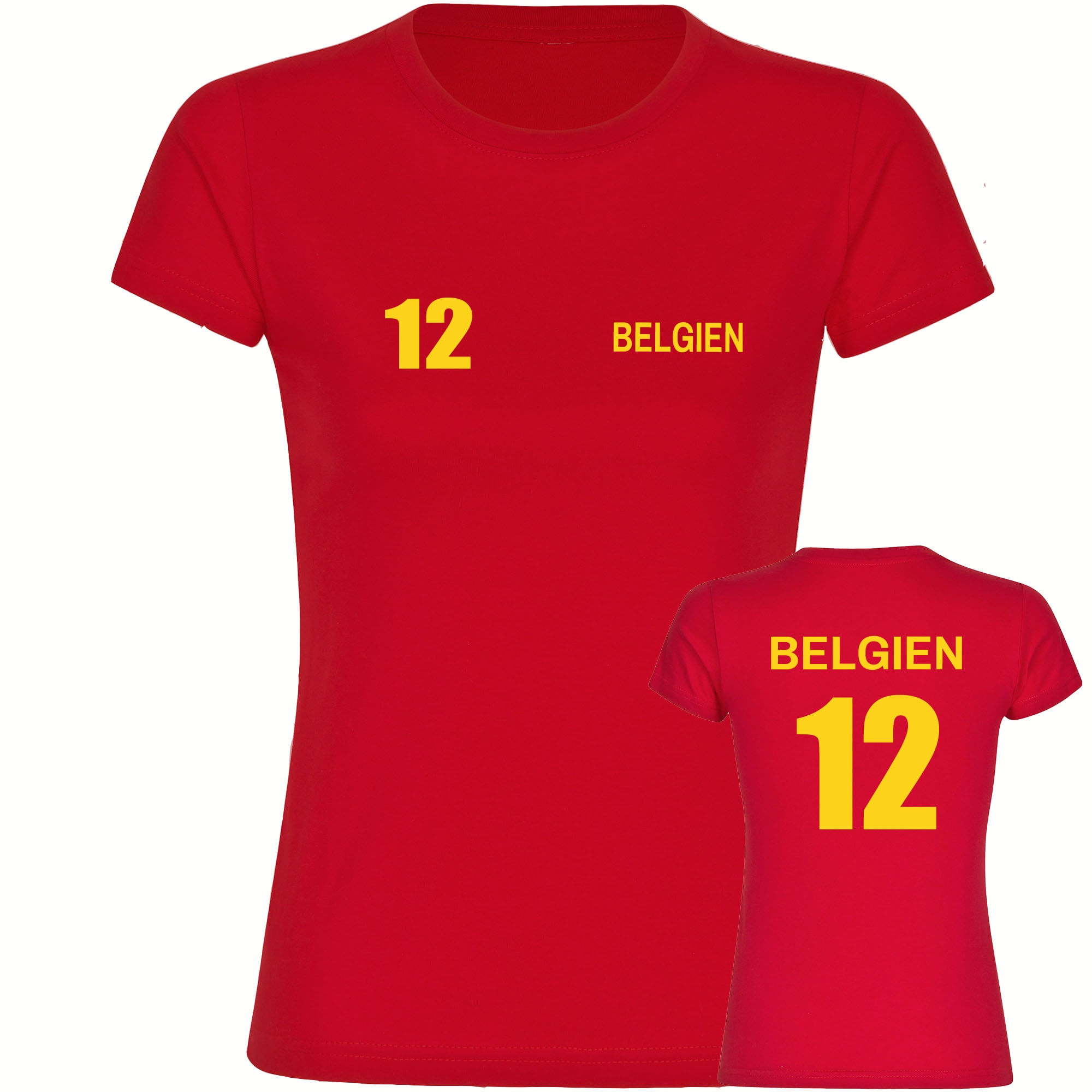 multifanshop Damen T-Shirt - Belgien - Trikot Nummer 12 - Druck gelb - Frauen - Bild 1