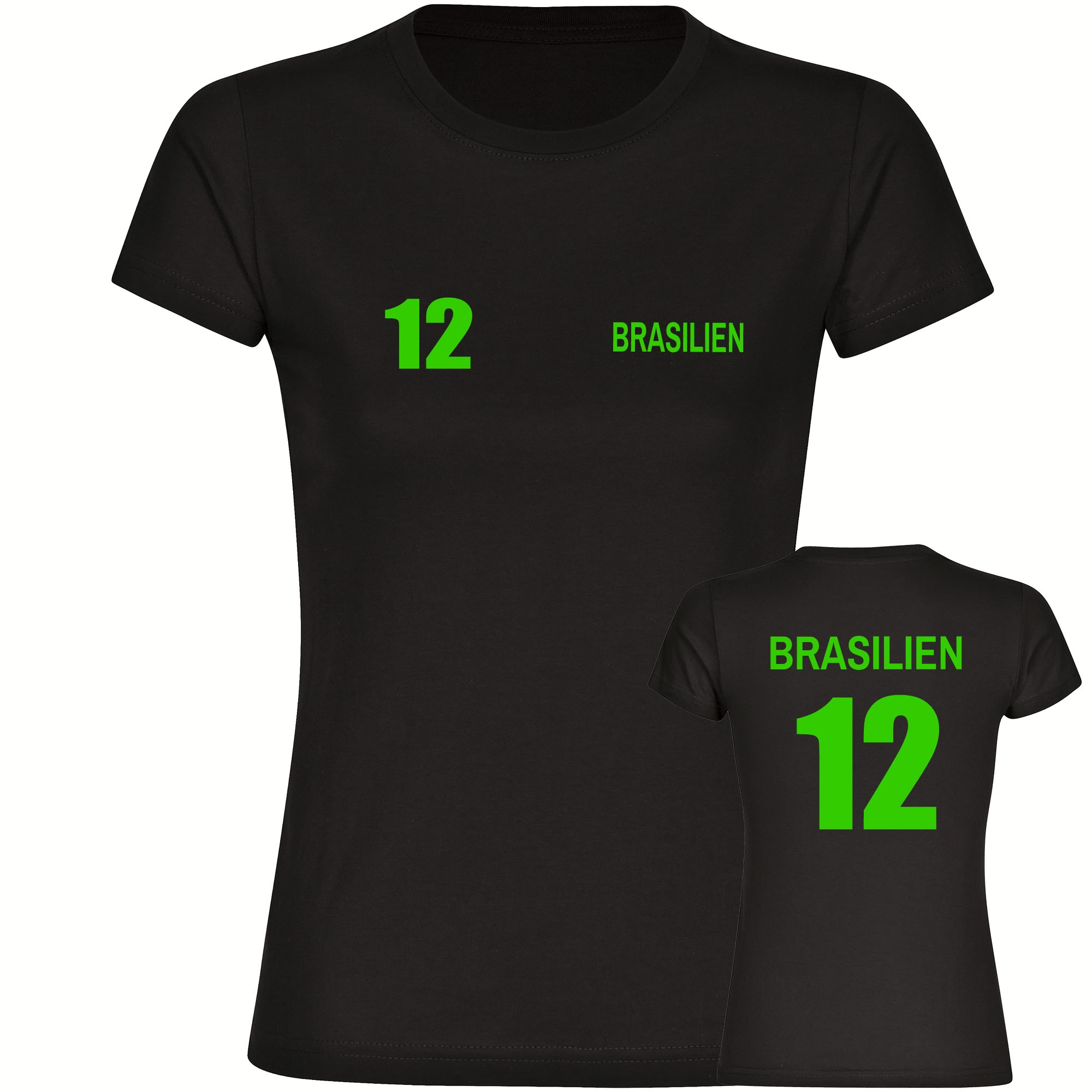 multifanshop Damen T-Shirt - Brasilien - Trikot Nummer 12 - Druck gelb - Frauen - Bild 1