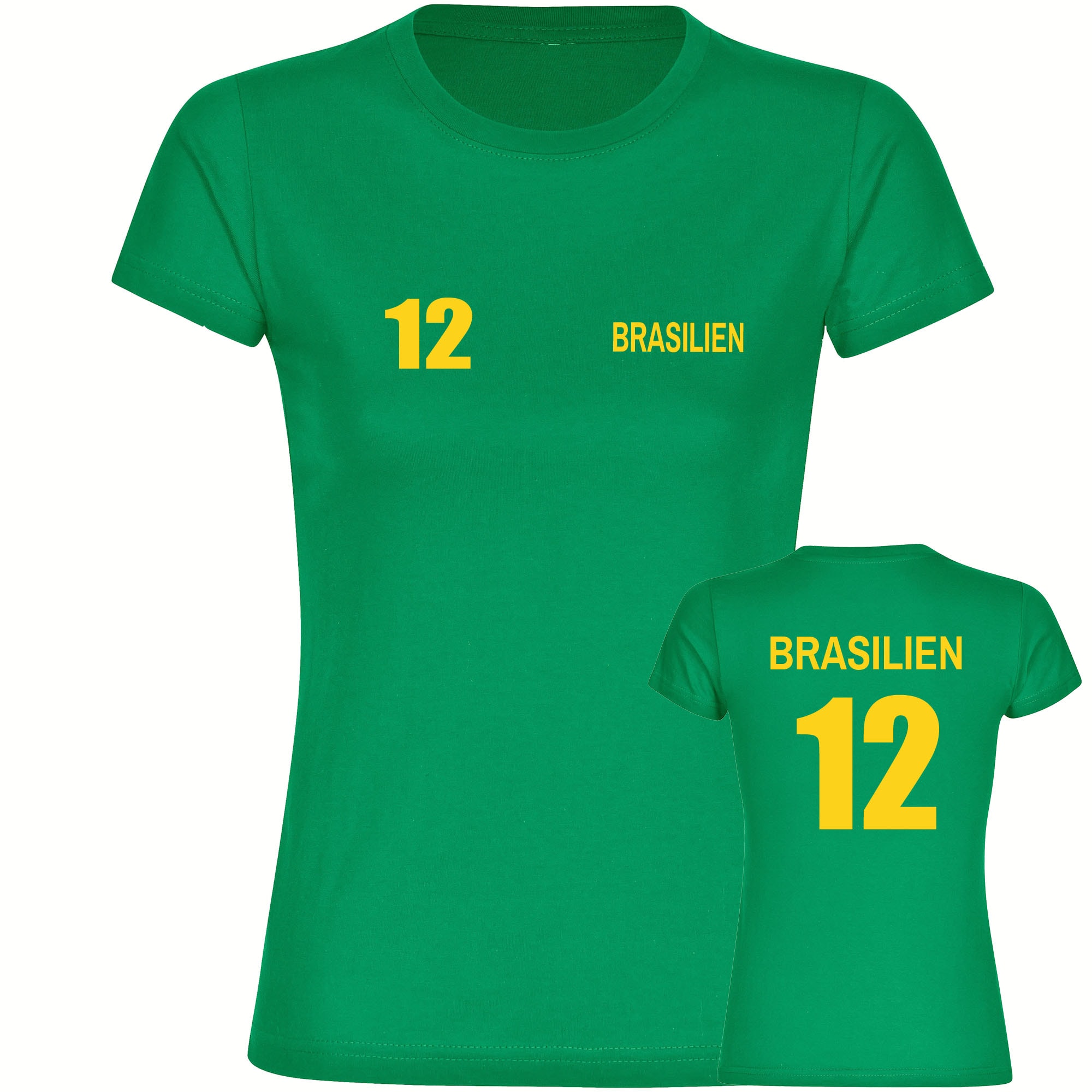 multifanshop Damen T-Shirt - Brasilien - Trikot Nummer 12 - Druck gelb - Frauen - Bild 1