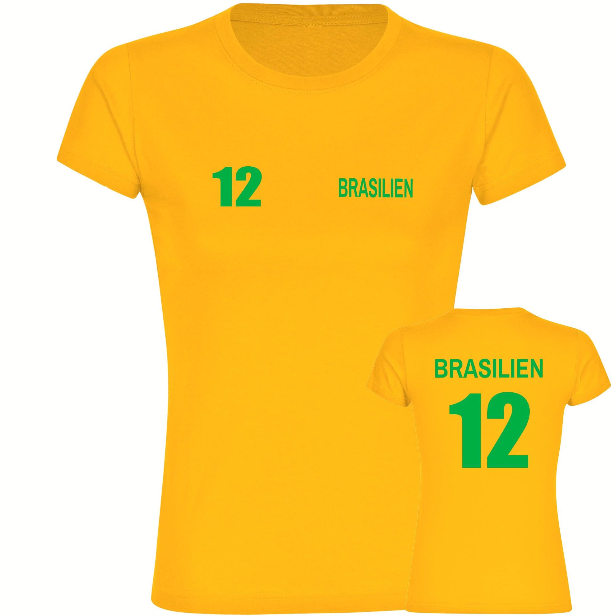 multifanshop Damen T-Shirt - Brasilien - Trikot Nummer 12 - Druck gr&uuml;n - Frauen - Bild 1