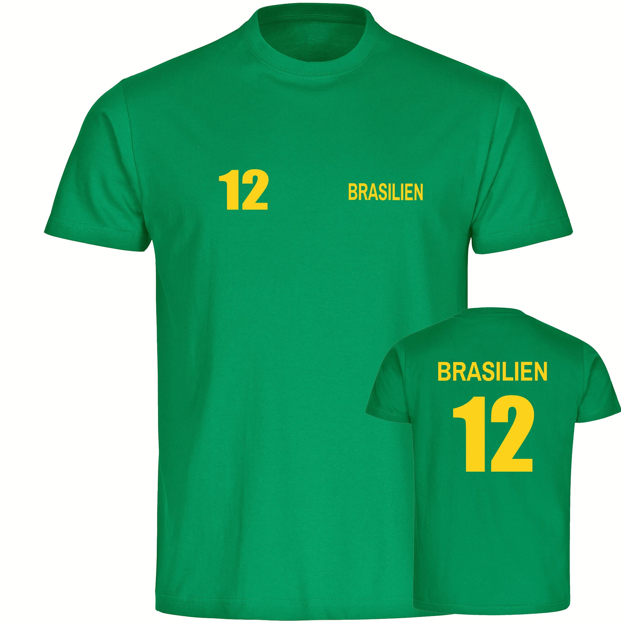 multifanshop Kinder T-Shirt - Brasilien - Trikot Nummer 12 - Druck gelb - Kind - Bild 1