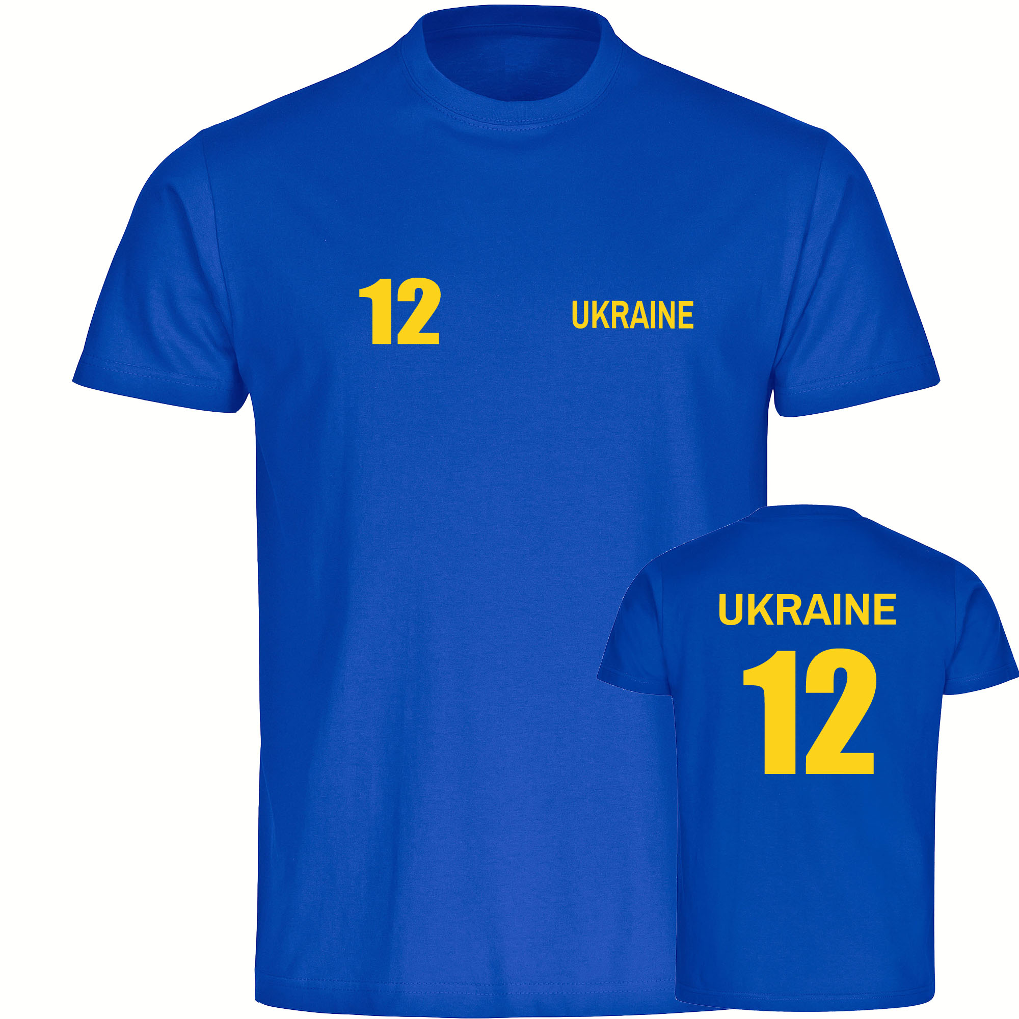 multifanshop Herren T-Shirt - Ukraine - Trikot Nummer 12 - Druck gelb - M&auml;nner - Bild 1