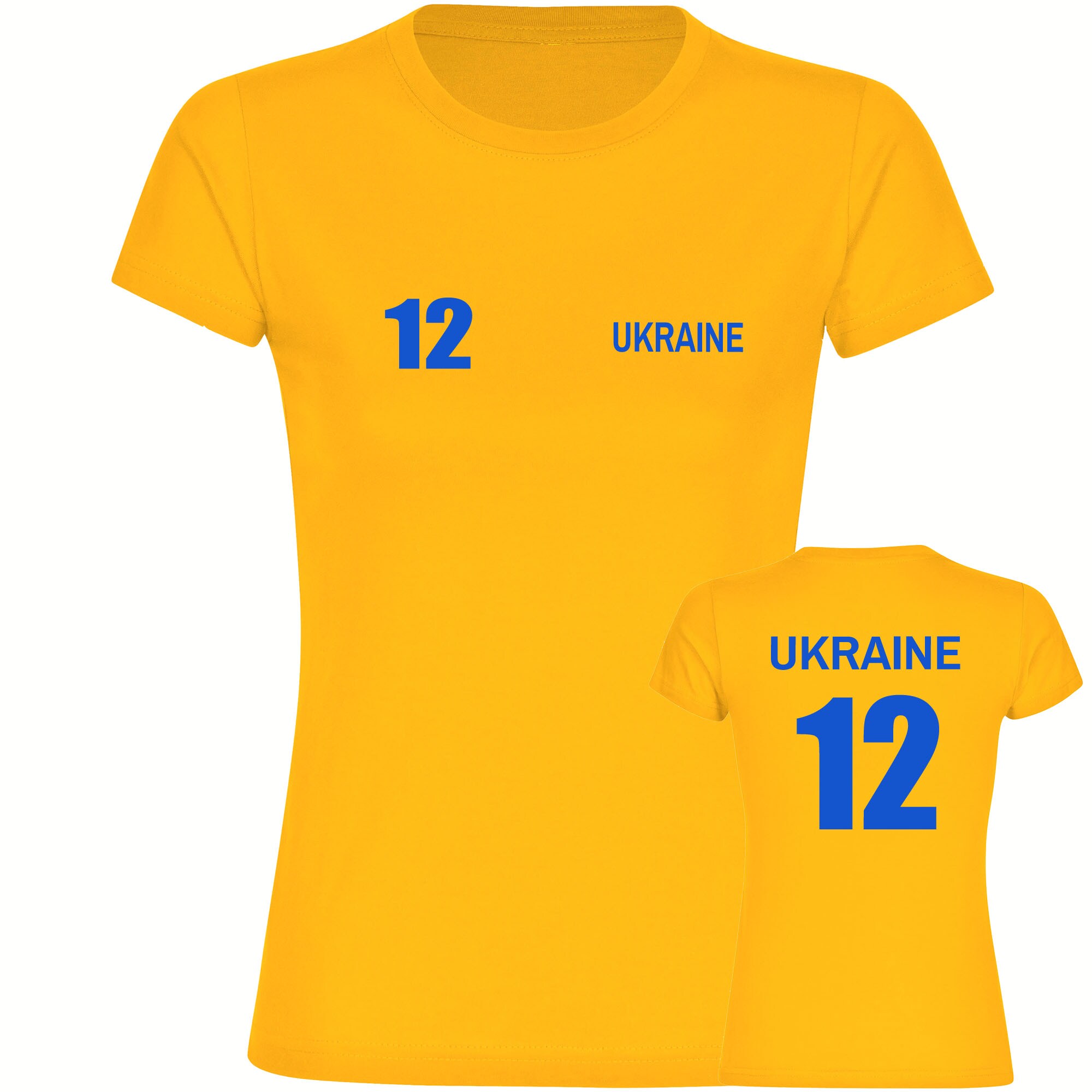 multifanshop Damen T-Shirt - Ukraine - Trikot Nummer 12 - Druck blau - Frauen - Bild 1