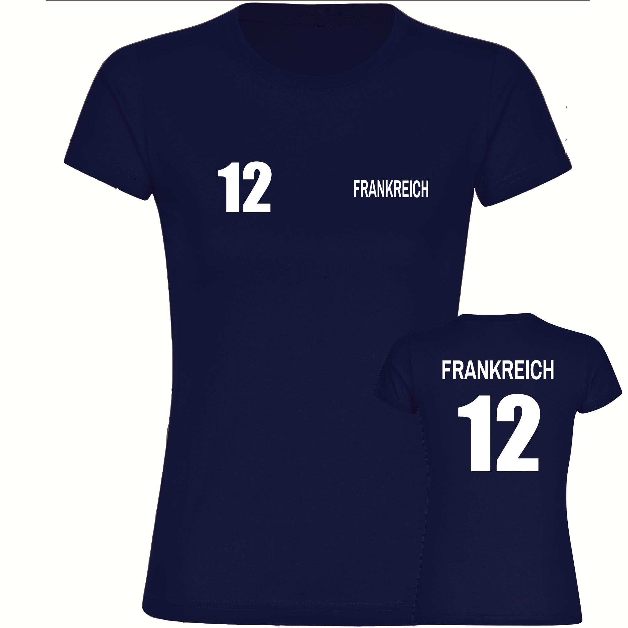 multifanshop Damen T-Shirt - Frankreich - Trikot Nummer 12 - Druck wei&szlig; - Frauen - Bild 1