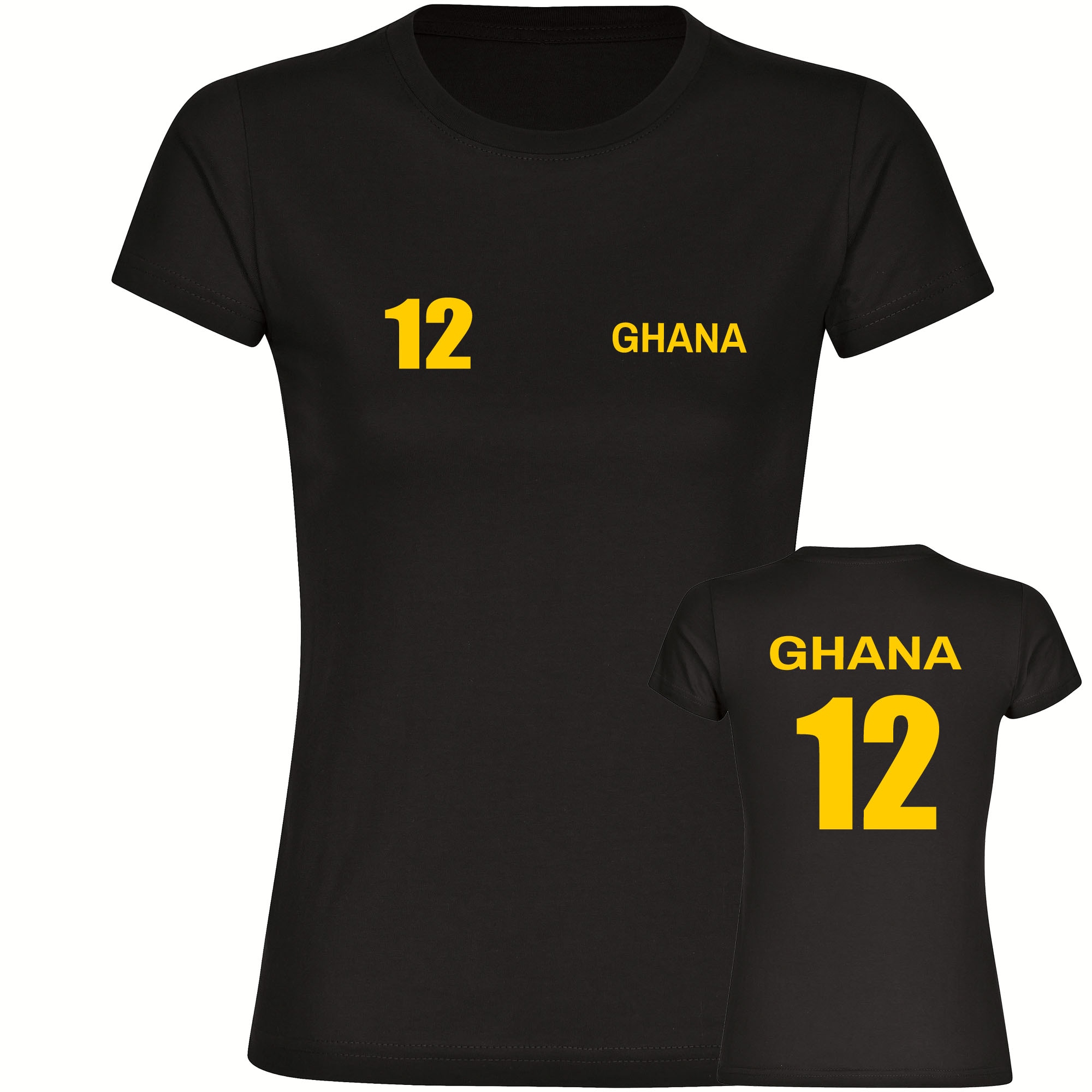 multifanshop Damen T-Shirt - Ghana - Trikot Nummer 12 - Druck gelb - Frauen - Bild 1