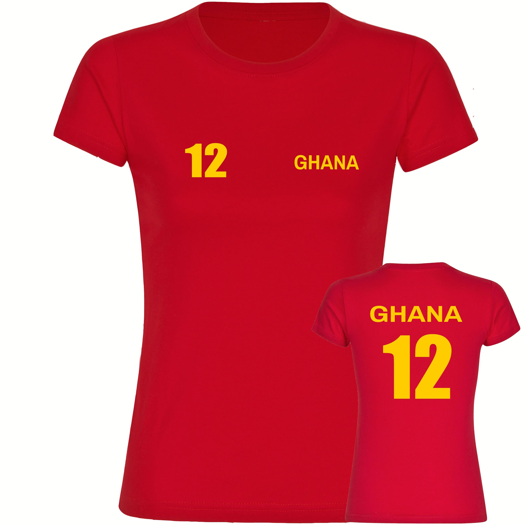 multifanshop Damen T-Shirt - Ghana - Trikot Nummer 12 - Druck gelb - Frauen - Bild 1