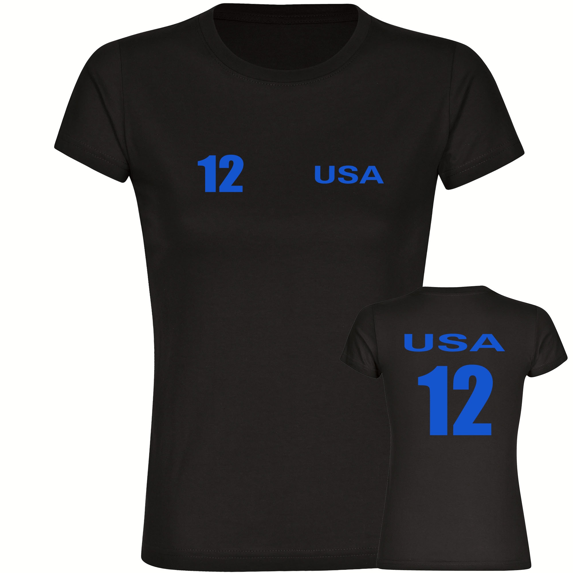 multifanshop Damen T-Shirt - USA - Trikot Nummer 12 - Druck blau - Frauen - Bild 1