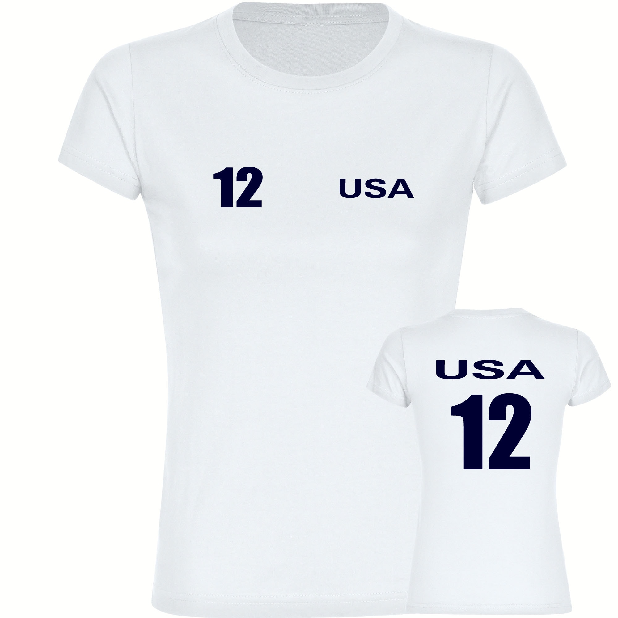 multifanshop Damen T-Shirt - USA - Trikot Nummer 12 - Druck navi - Frauen - Bild 1