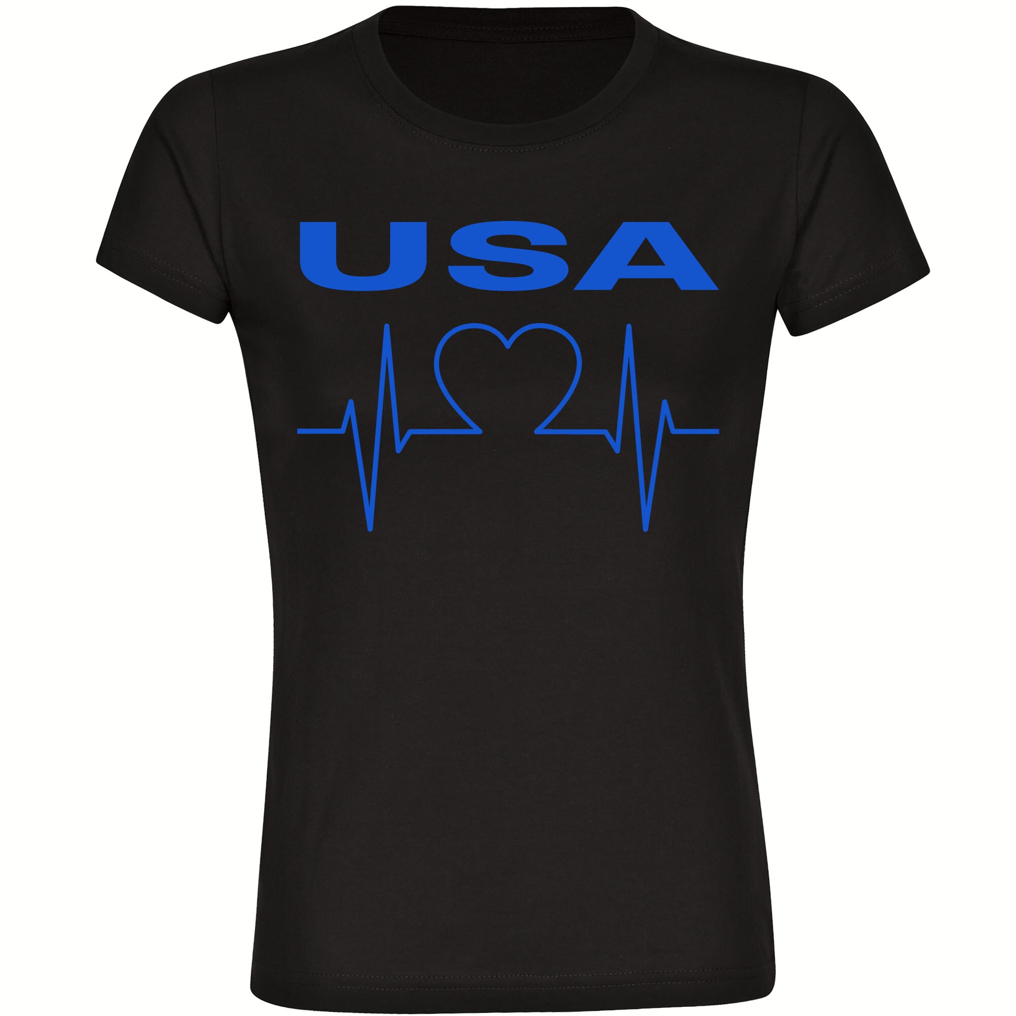 multifanshop Damen T-Shirt - USA - Herzschlag - Druck blau - Frauen - Bild 1