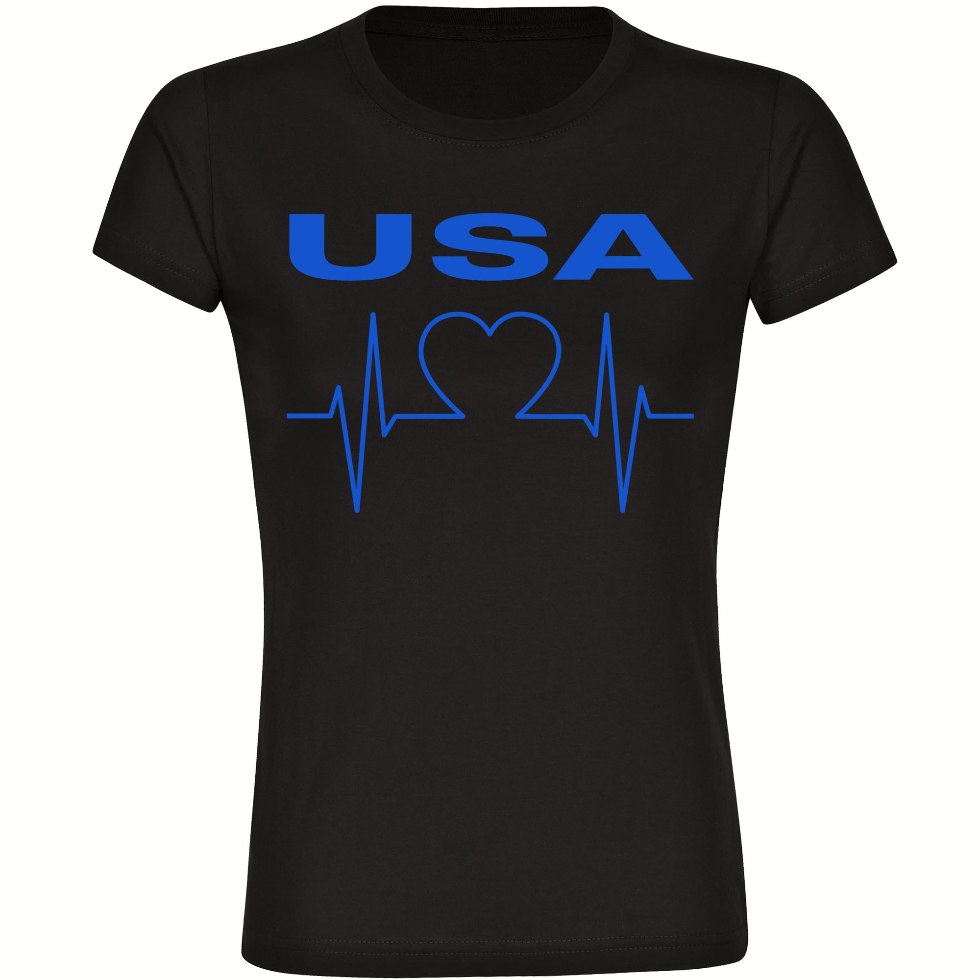 multifanshop Damen T-Shirt - USA - Herzschlag - Druck blau - Frauen - Bild 1