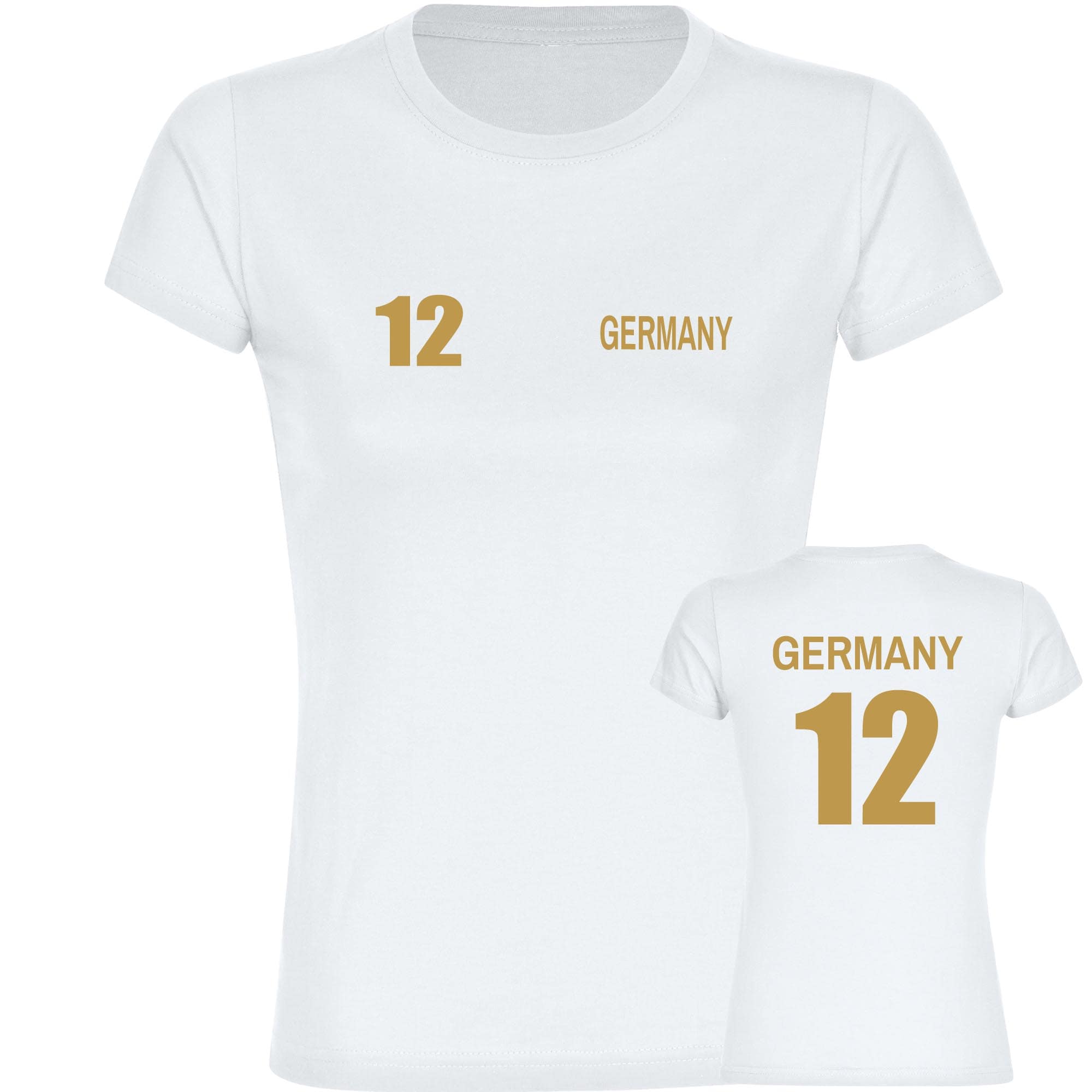 multifanshop Damen T-Shirt - Germany - Trikot Nummer 12 Gold - Druck gold metallic - Frauen - Bild 1