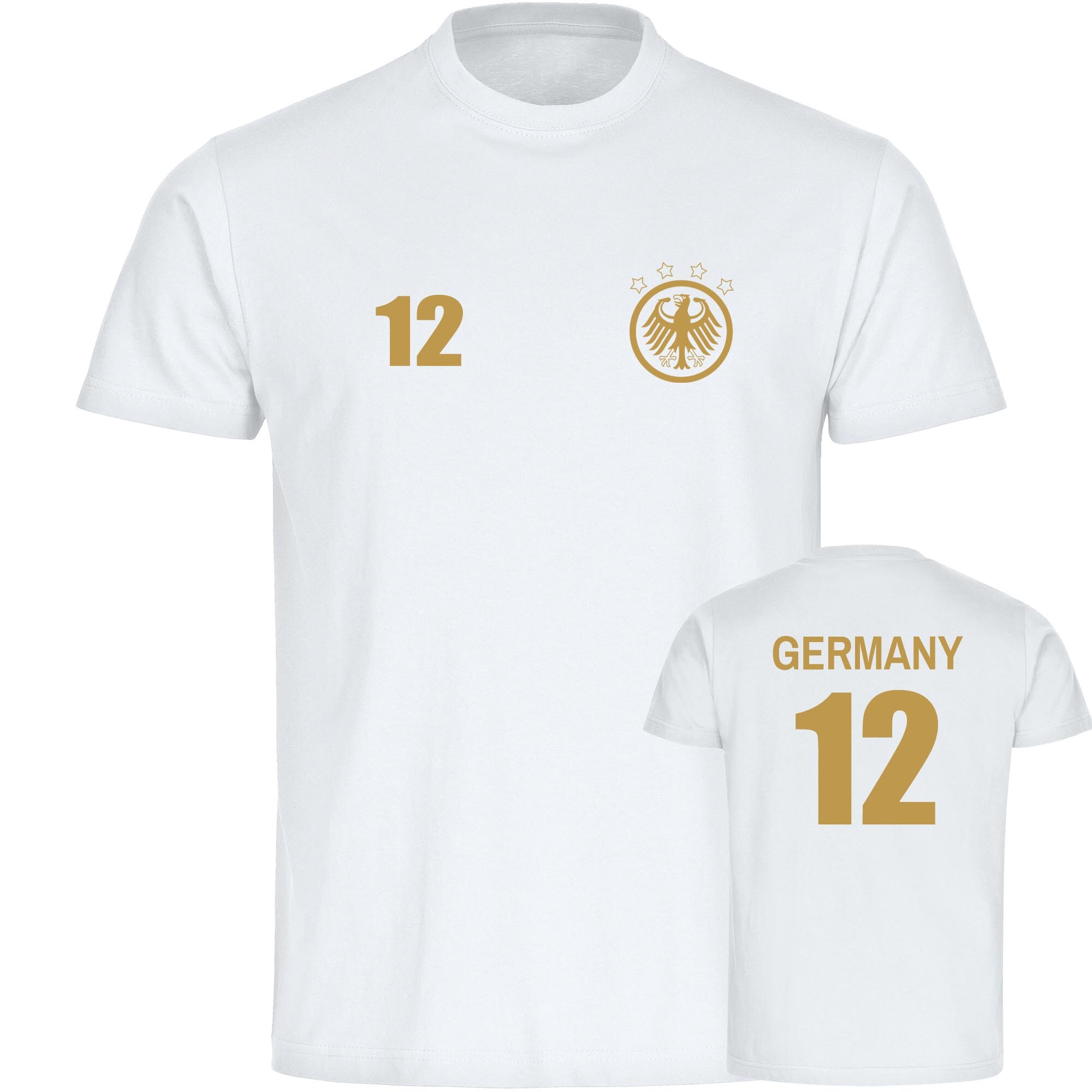 multifanshop Kinder T-Shirt - Germany - Adler Retro Trikot 12 Gold - Druck gold metallic - Kind - Bild 1