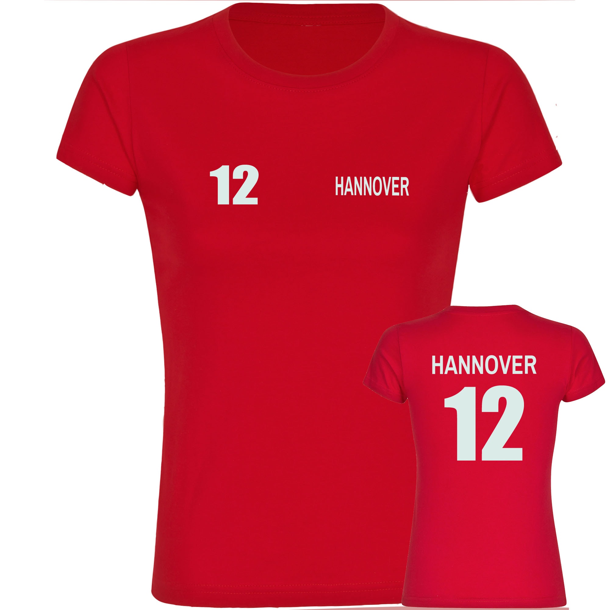 multifanshop Damen T-Shirt - Hannover - Trikot Nummer 12 - Druck wei&szlig; - Frauen - Bild 1