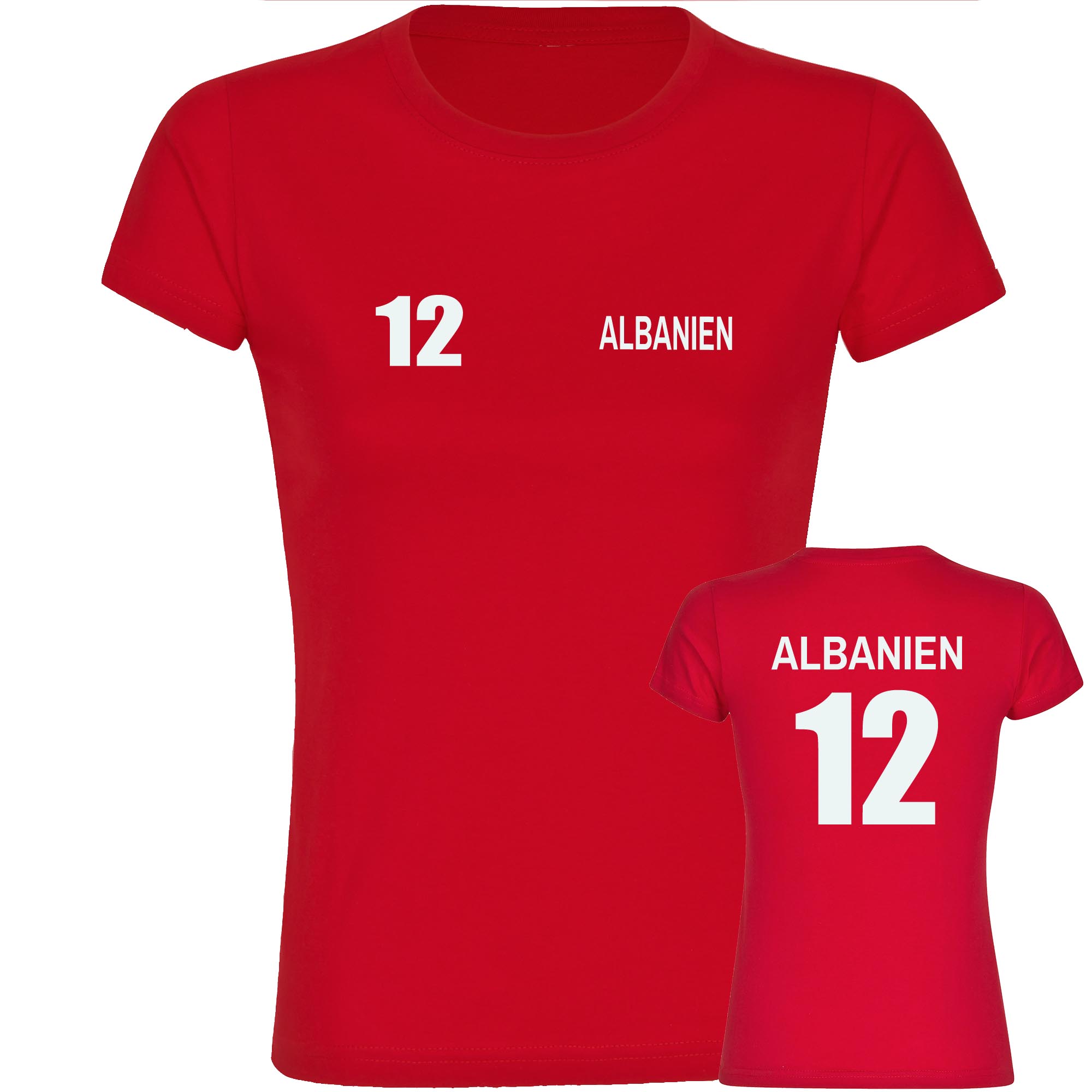 multifanshop Damen T-Shirt - Albanien - Trikot Nummer 12 - Druck wei&szlig; - Frauen - Bild 1
