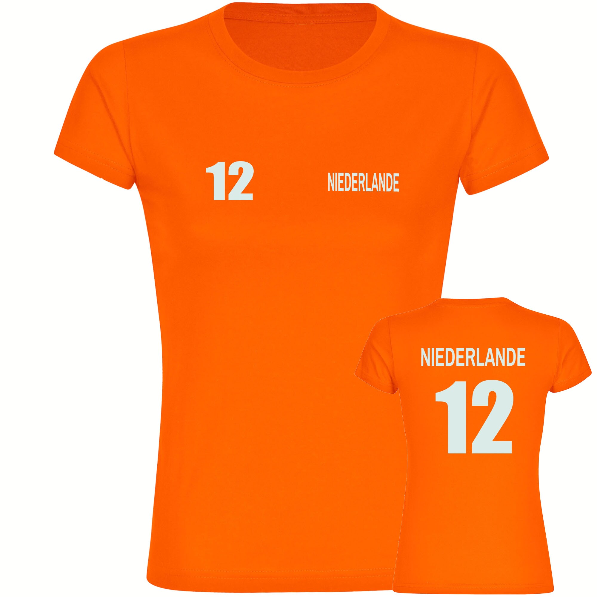 multifanshop Damen T-Shirt - Niederlande - Trikot Nummer 12 - Druck wei&szlig; - Frauen - Bild 1