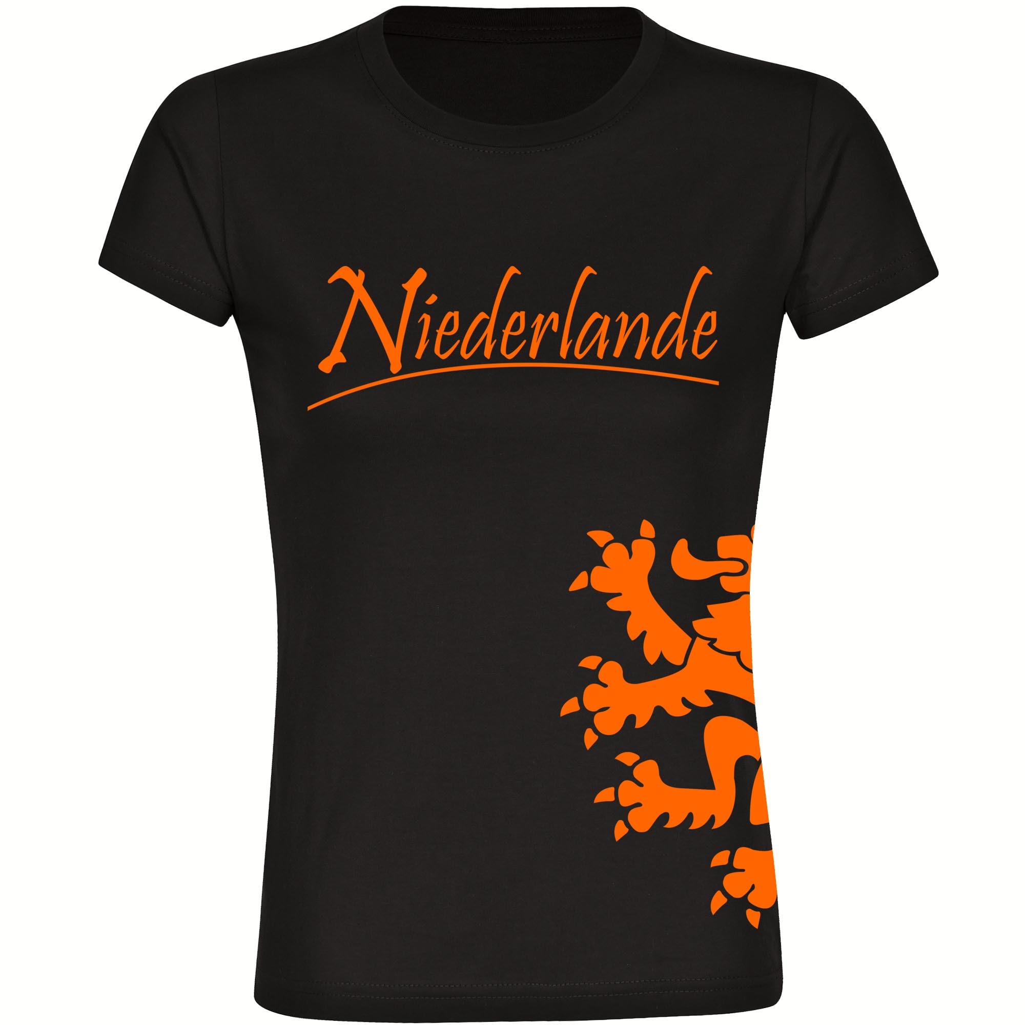 multifanshop Damen T-Shirt - Niederlande - L&ouml;we seitlich - Druck orange - Frauen - Bild 1
