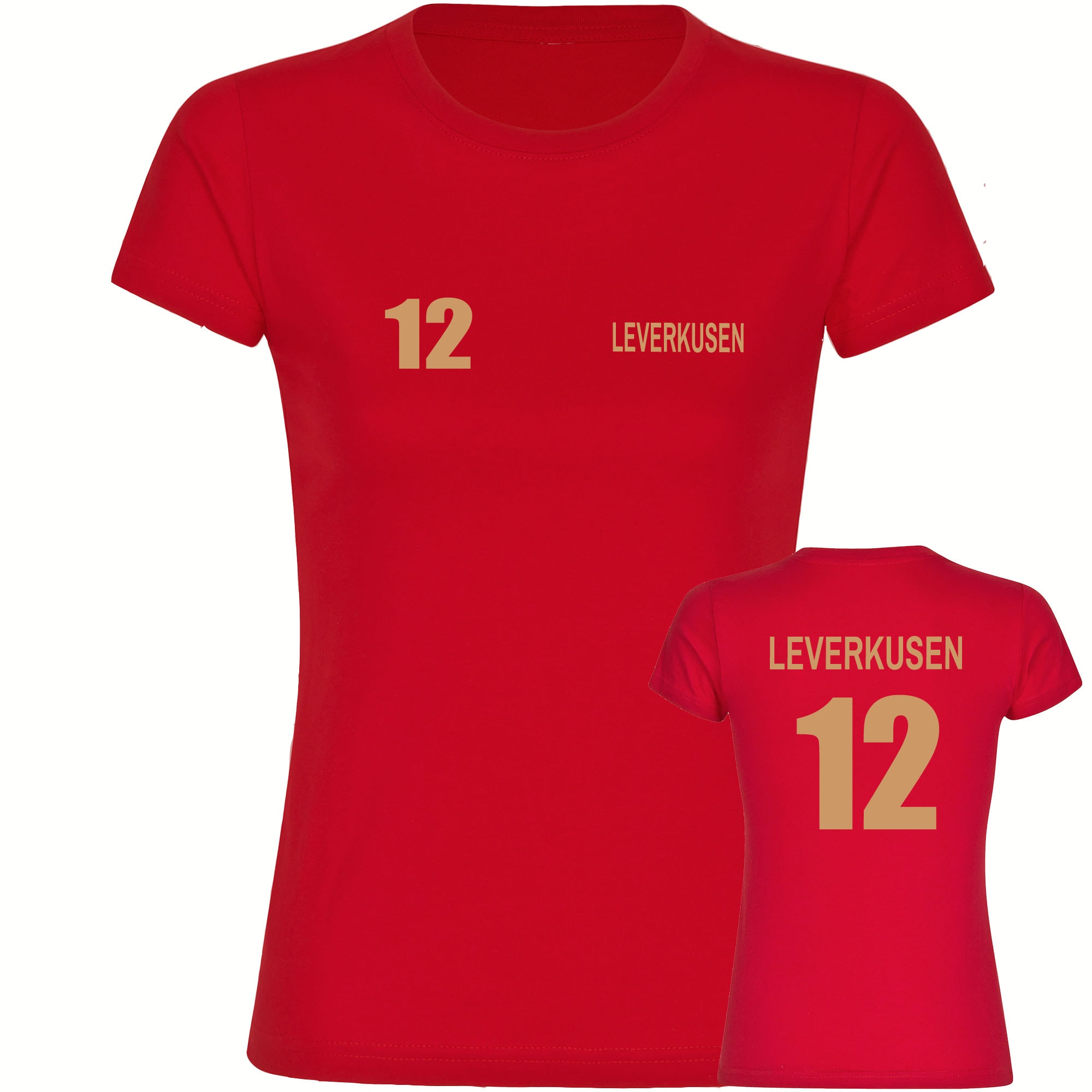 multifanshop Damen T-Shirt - Leverkusen - Trikot Nummer 12 gold - Druck gold metallic - Frauen - Bild 1
