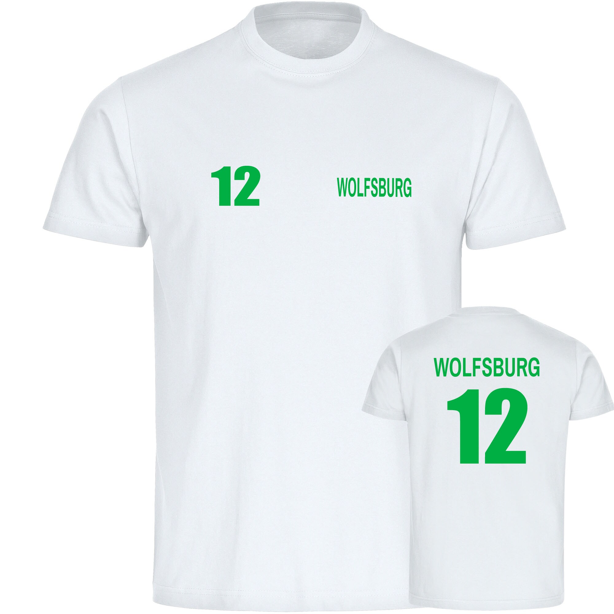 multifanshop Kinder T-Shirt - Wolfsburg - Trikot Nummer 12 - Druck gr&uuml;n - Kind - Bild 1