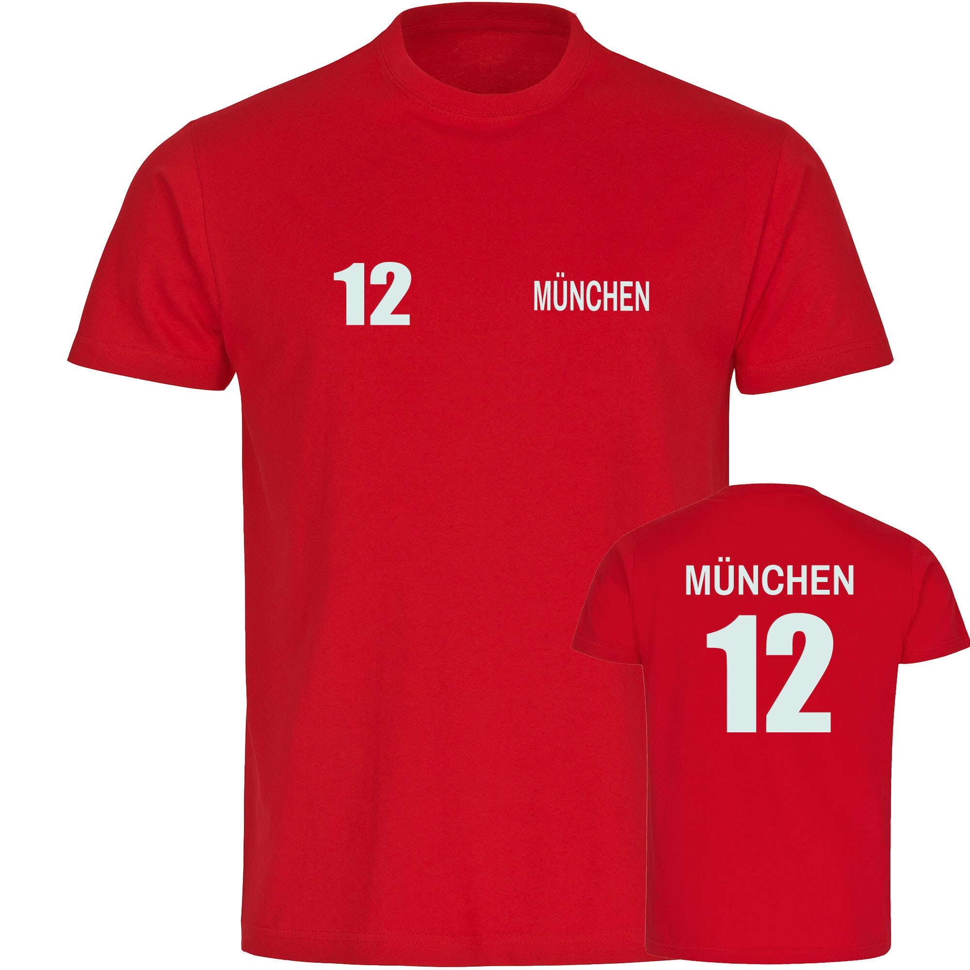 multifanshop Kinder T-Shirt - M&uuml;nchen rot - Trikot Nummer 12 - Druck wei&szlig; - Kind - Bild 1
