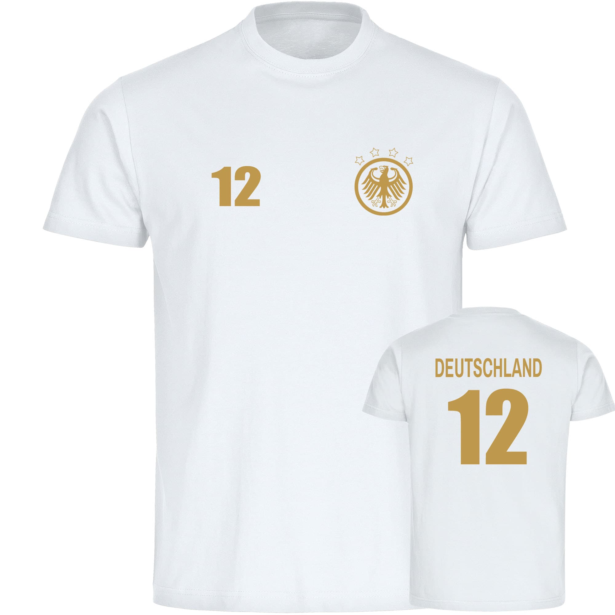 multifanshop Kinder T-Shirt - Deutschland - Adler Retro Trikot 12 Gold - Druck gold metallic - Kind - Bild 1