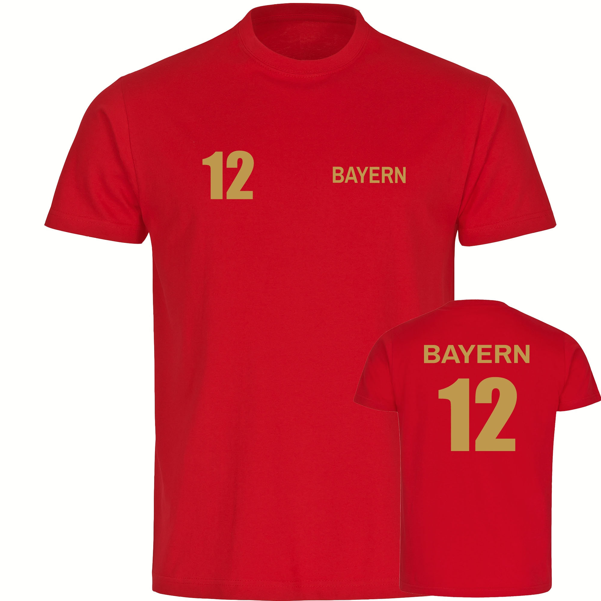multifanshop Herren T-Shirt - Bayern - Trikot Nummer 12 gold - Druck gold metallic - M&auml;nner - Bild 1
