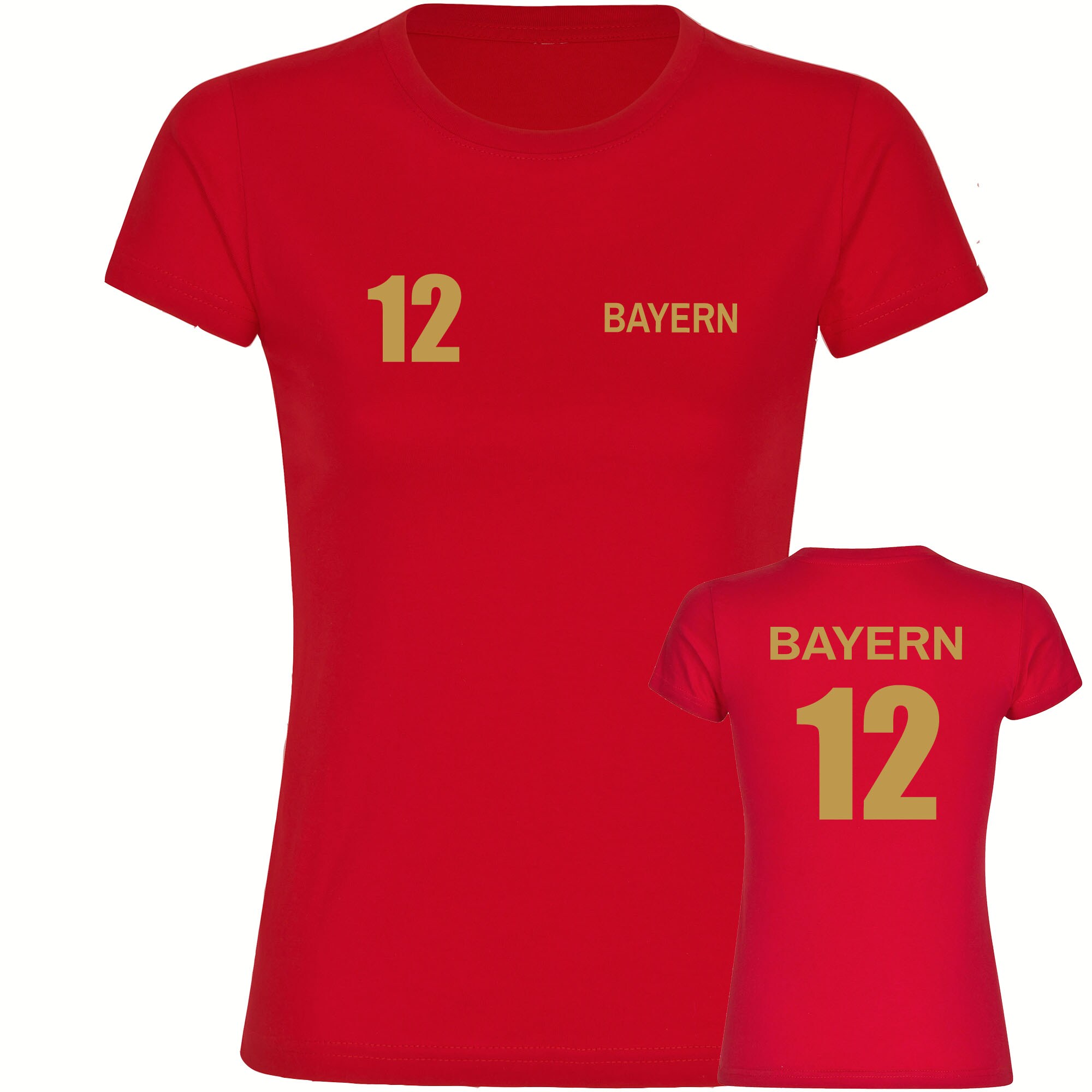 multifanshop Damen T-Shirt - Bayern - Trikot Nummer 12 gold - Druck gold metallic - Frauen - Bild 1