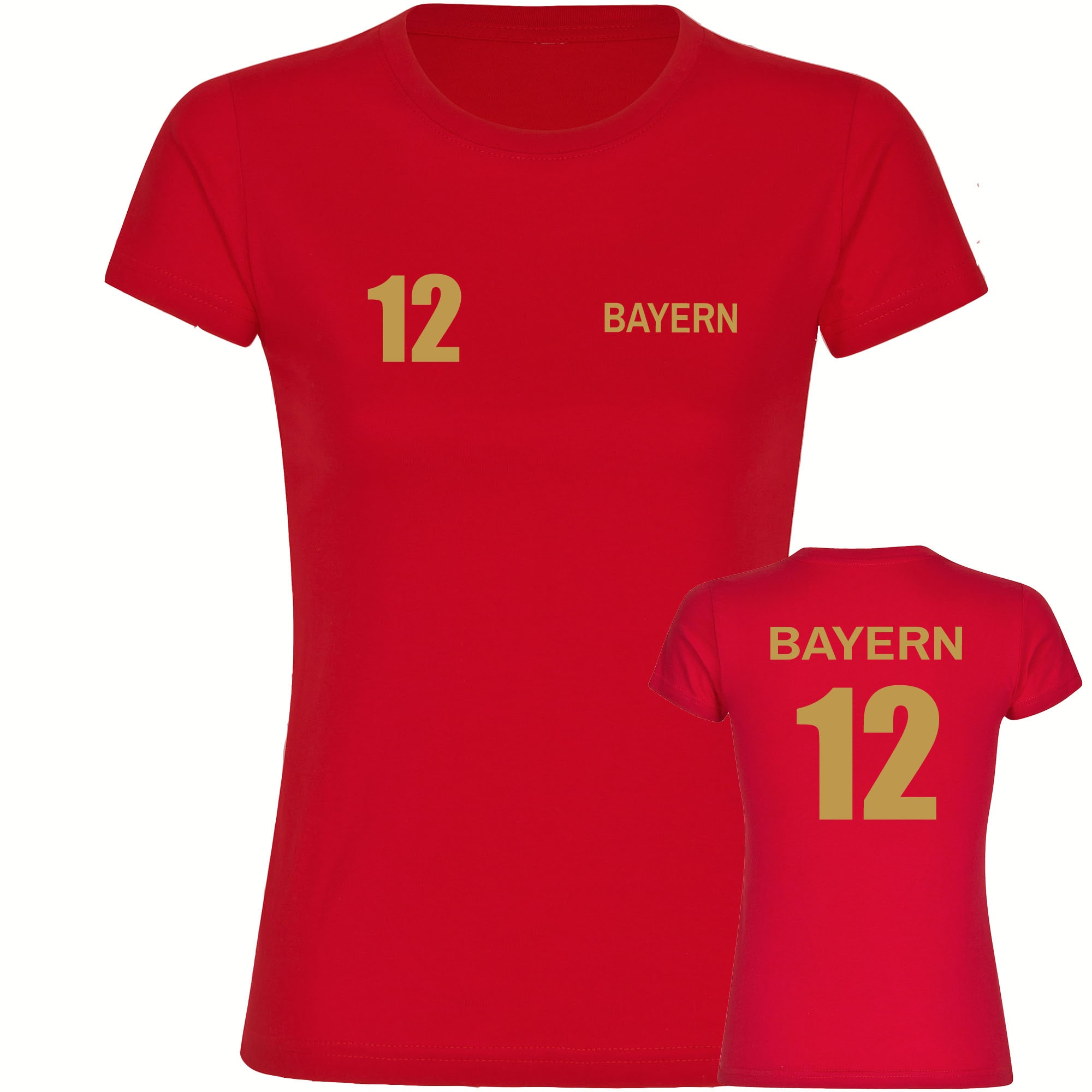 multifanshop Damen T-Shirt - Bayern - Trikot Nummer 12 gold - Druck gold metallic - Frauen - Bild 1
