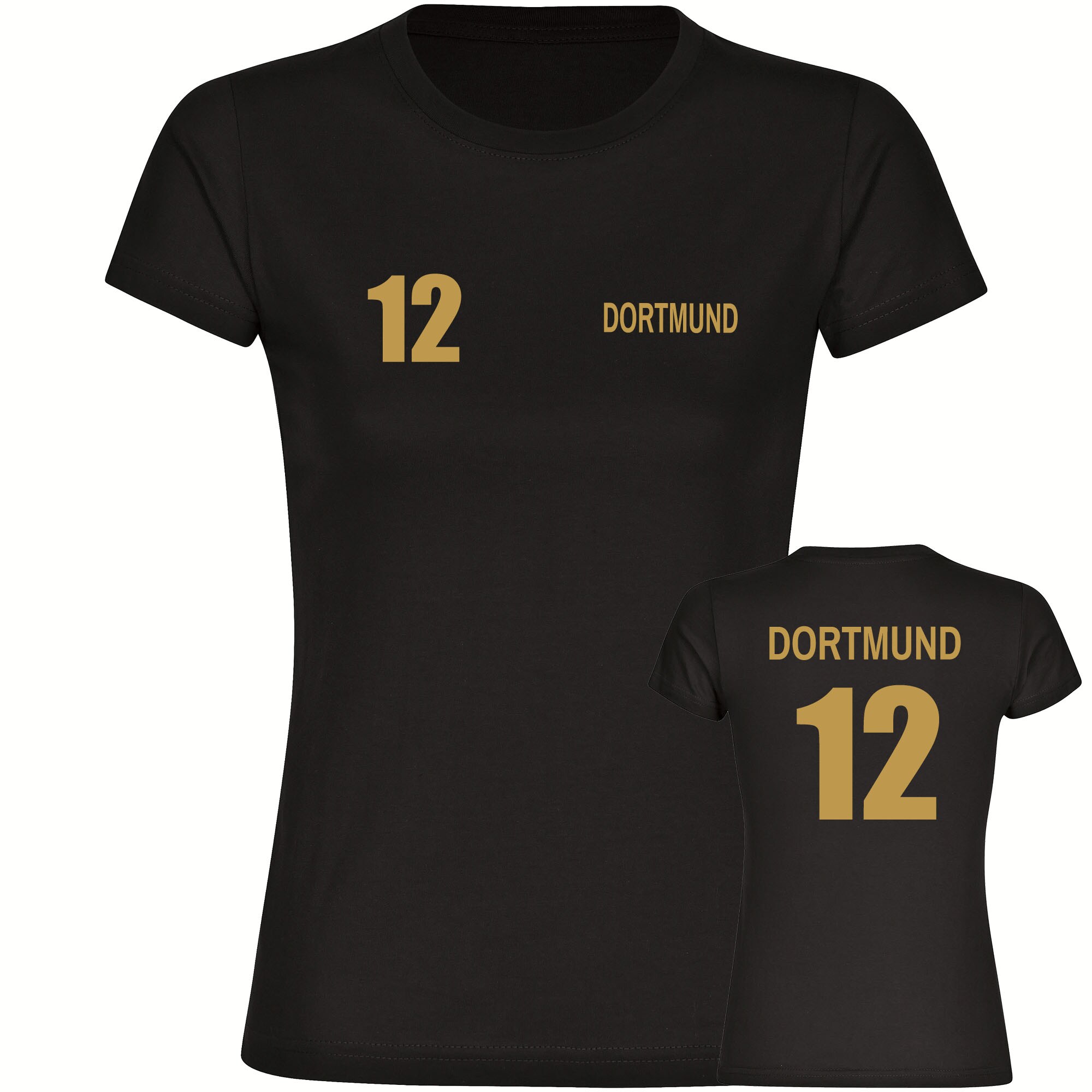 multifanshop Damen T-Shirt - Dortmund - Trikot Nummer 12 gold - Druck gold metallic - Frauen - Bild 1