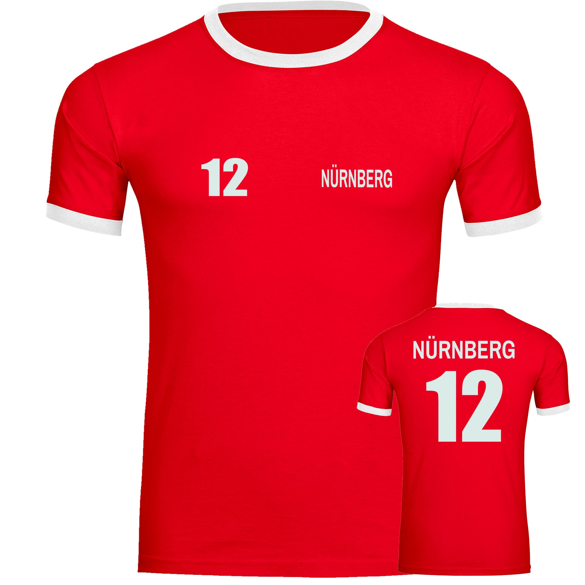 multifanshop Kontrast T-Shirt - N&uuml;rnberg - Trikot Nummer 12 - Druck wei&szlig; - M&auml;nner - Bild 1